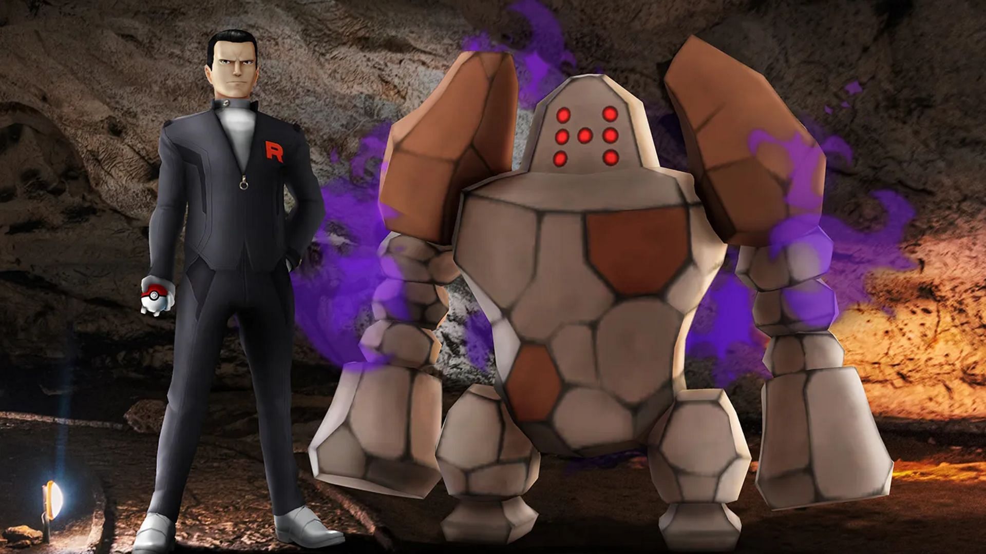 Giovanni and Shadow Regirock (Image via TPC)