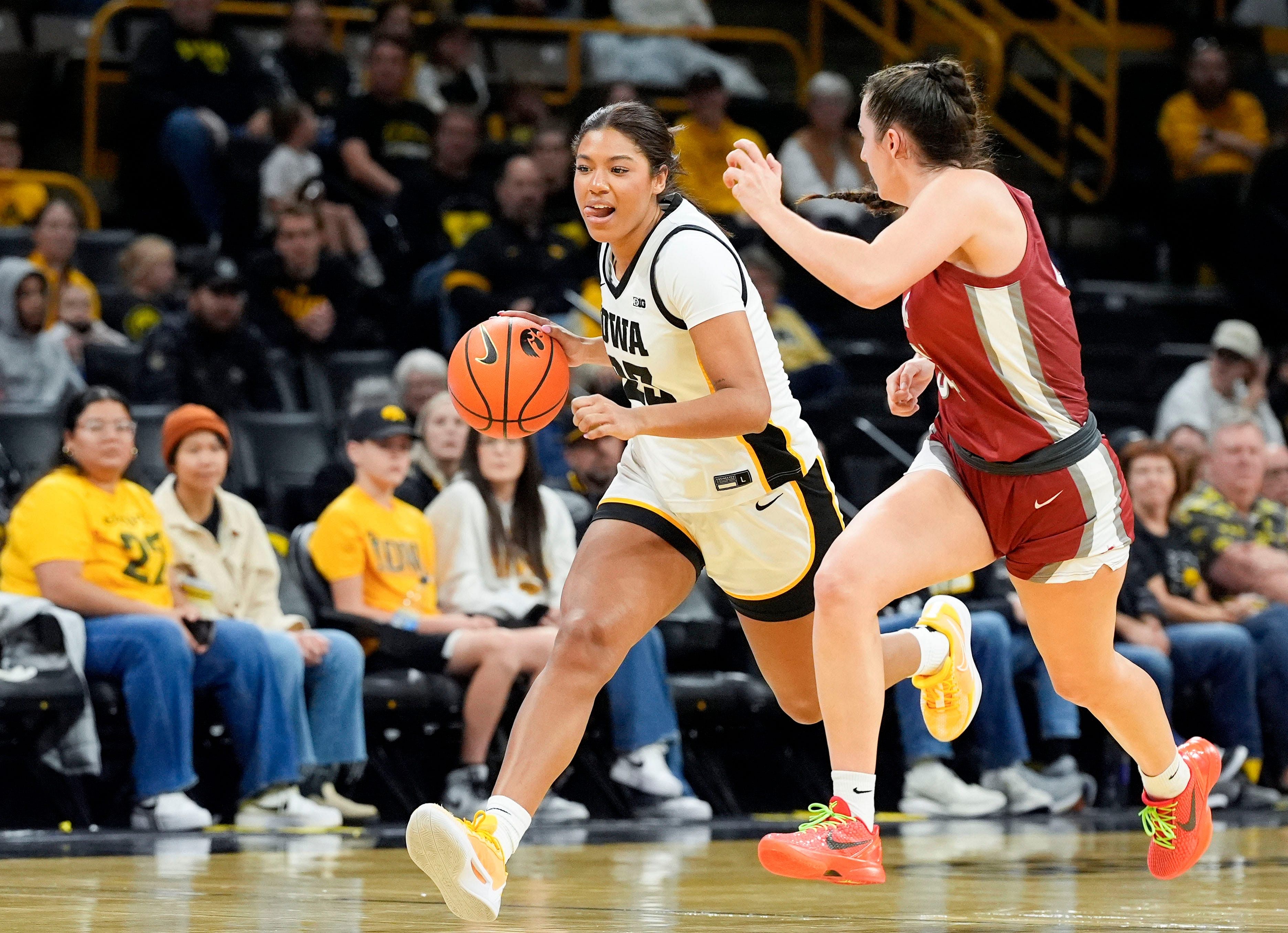 Iowa Hawkeyes forward Jada Gyamfi (#23) in action against the Washington State Cougars. Photo: Imagn