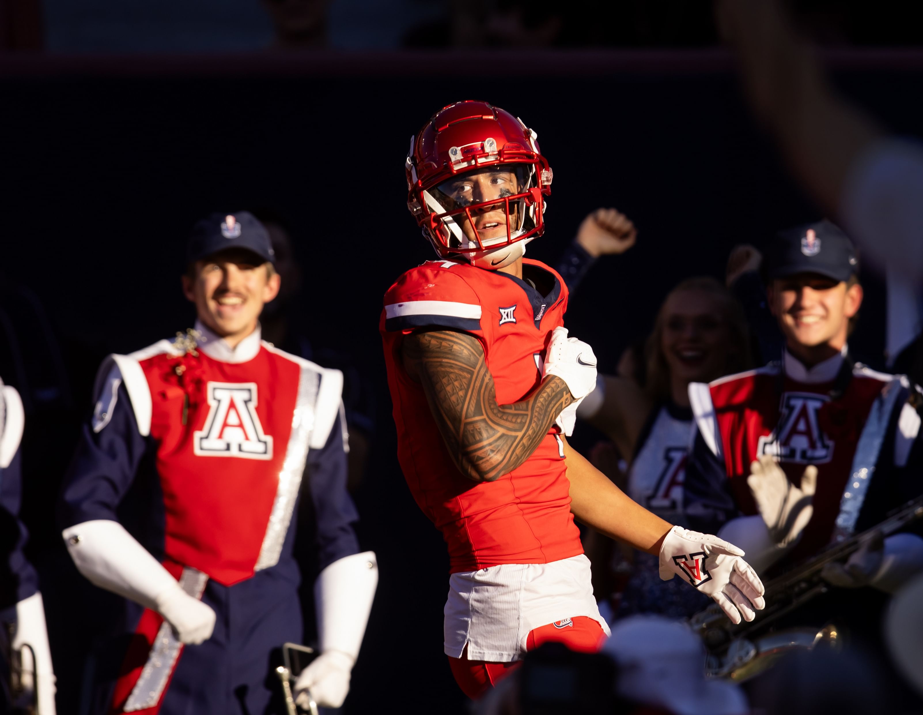 Tetairoa McMillan (4) celebrates a touchdown - Source: Imagn