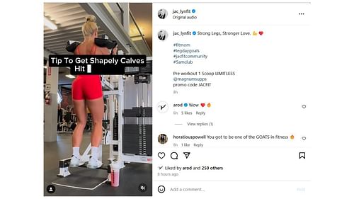 Screenshot of Alex Rodriguez's comment on Jaclyn Cordeiro's Instagram post (Image from - Instagram.com/@jac_lynfit)