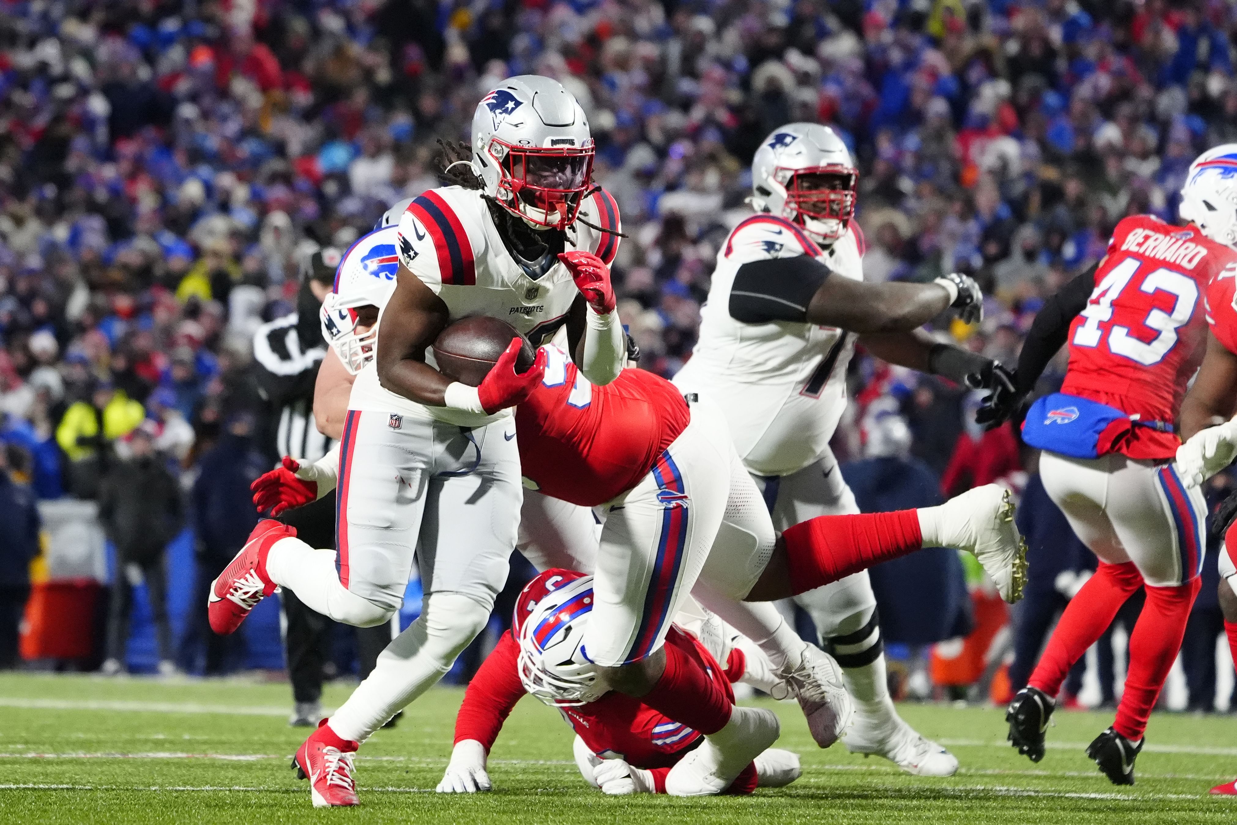 Rhamondre Stevenson at New England Patriots at Buffalo Bills - Source: Imagn