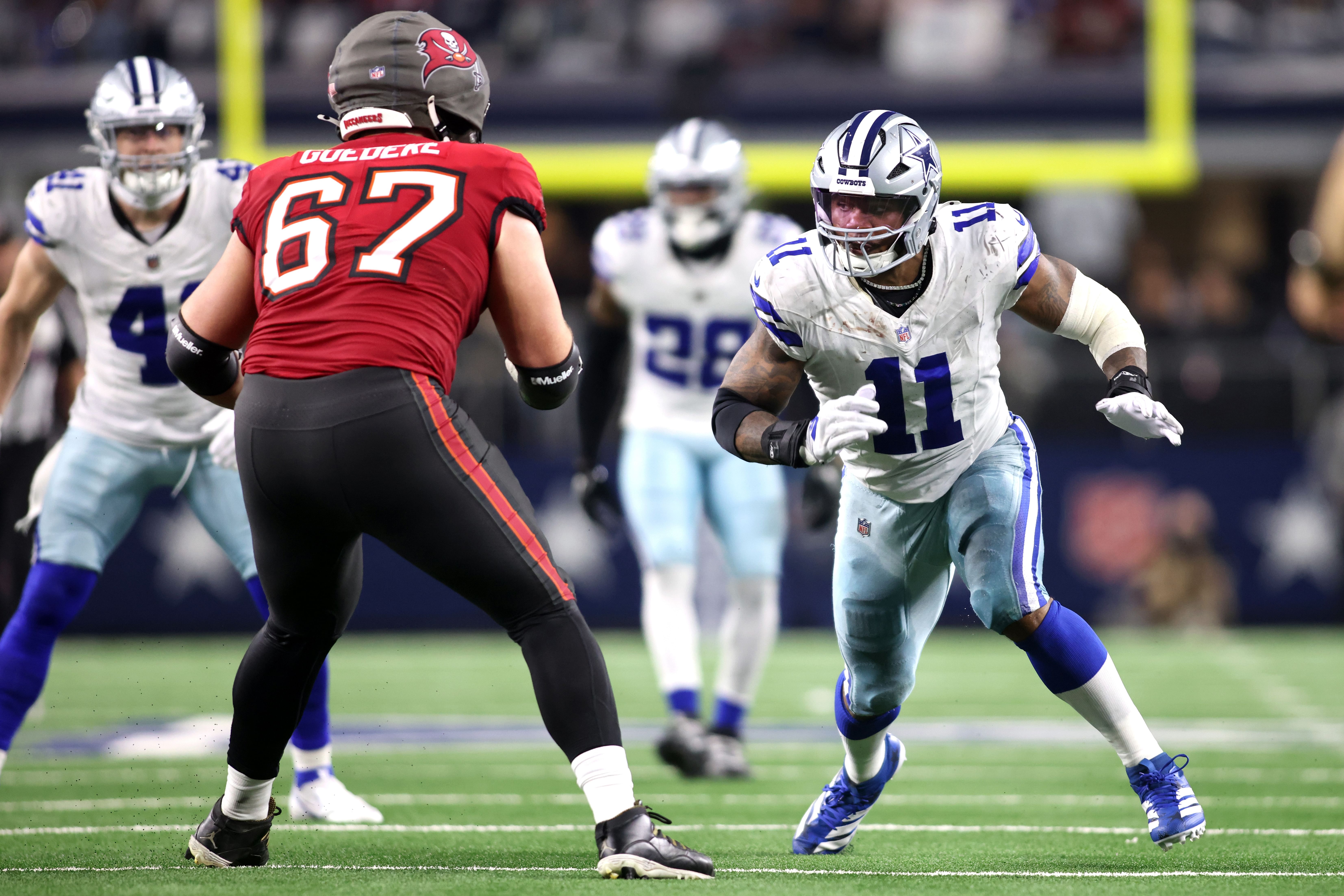 Dallas Cowboys linebacker Micah Parsons (11) rushes during an NFL game. (Credits: IMAGN)