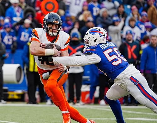 Bo Nix under pressure by Buffalo Bills defender - Source: Imagn