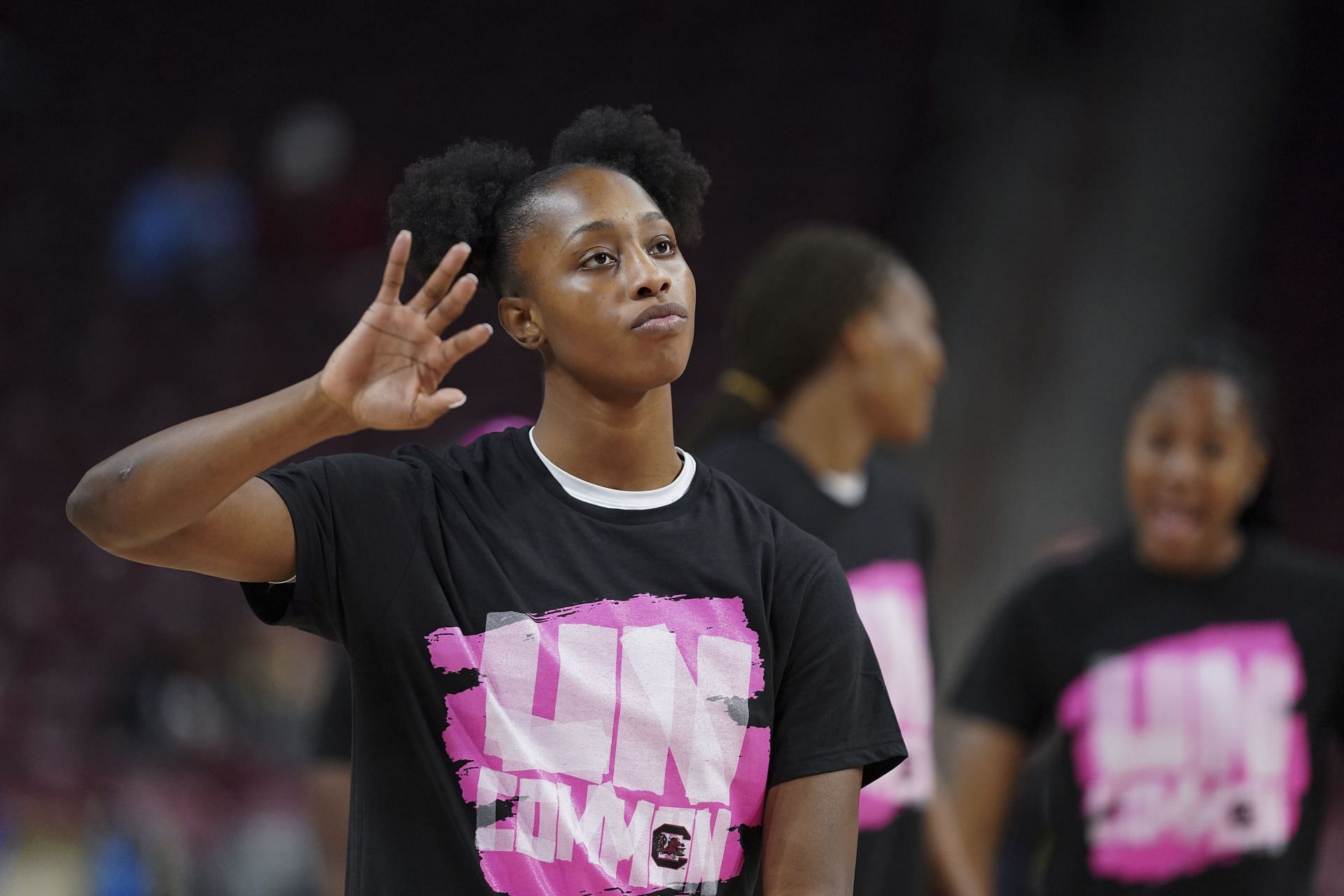 Joyce Edwards (#8) of the South Carolina Gamecocks warms up before their NCAA women&#039;s basketball game against the Florida Gators at Colonial Life Arena on February 13, 2025. Photo: Getty