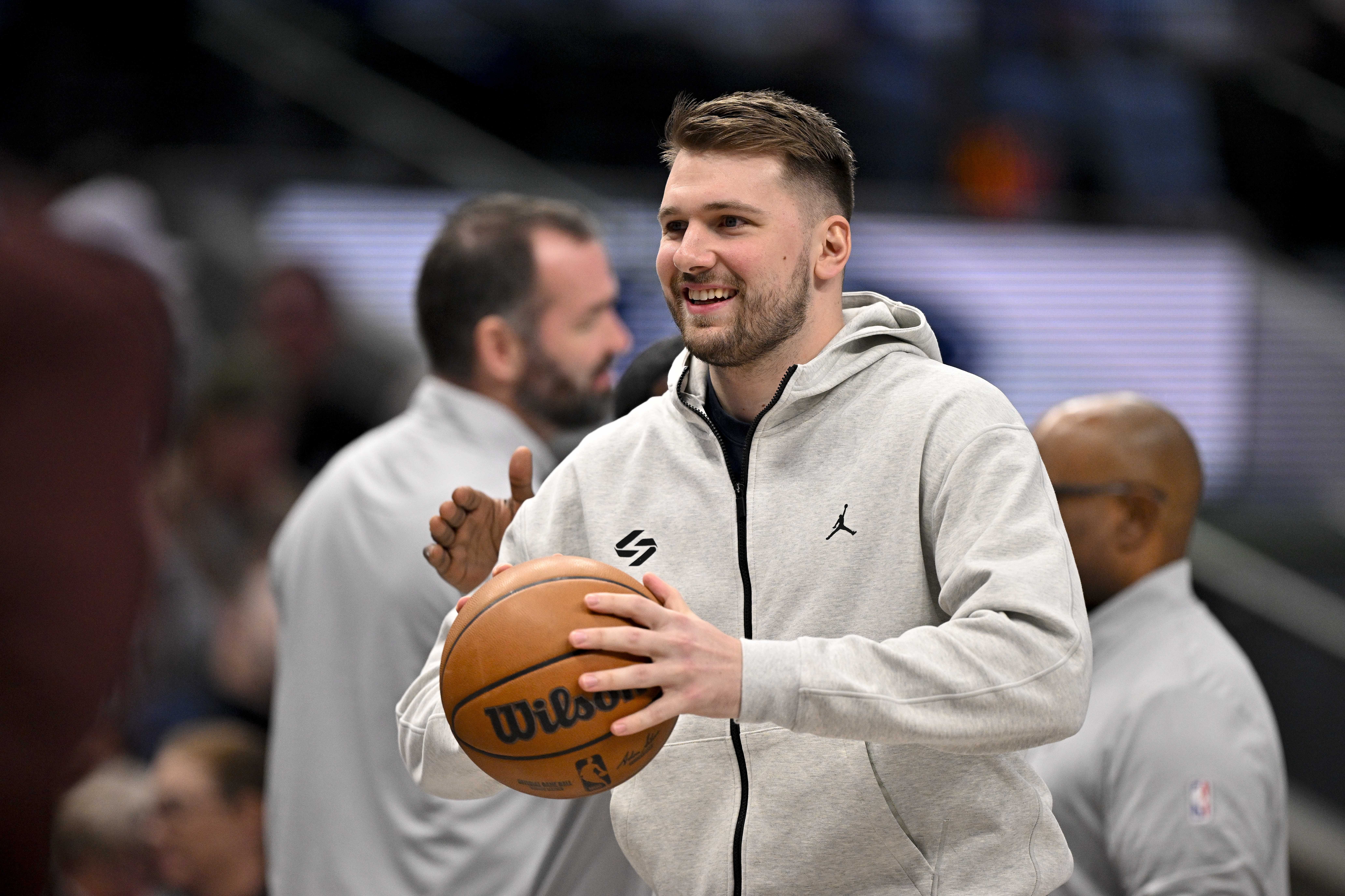 Dallas Mavericks guard Luka Doncic looks on during a stoppage in play during the first half at the American Airlines Center. Photo Credit: Imagn