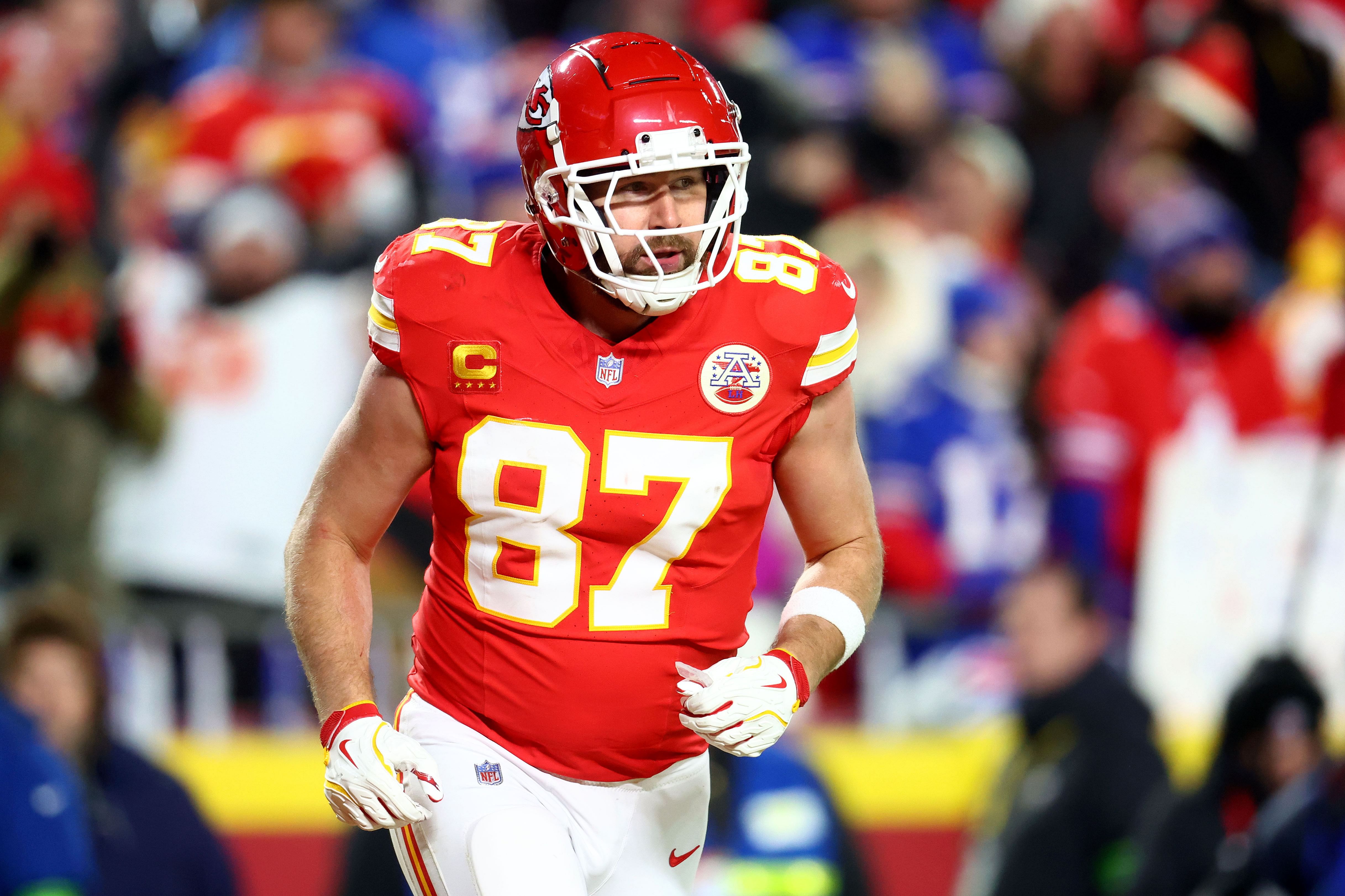 Kansas City Chiefs tight end Travis Kelce (87) in action during the AFC Championship game against the Buffalo Bills. (Credits: IMAGN)