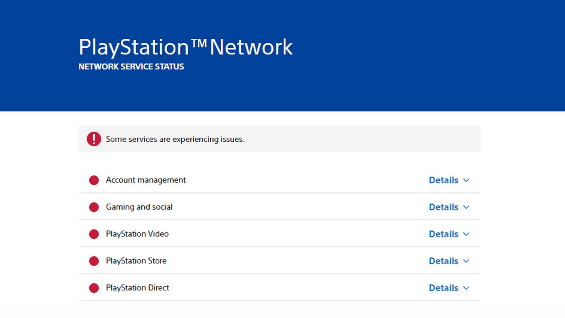 Picture of PlayStation Network status page