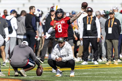 Dillon Gabriel of Oregon (8) throws the ball - Source: Imagn