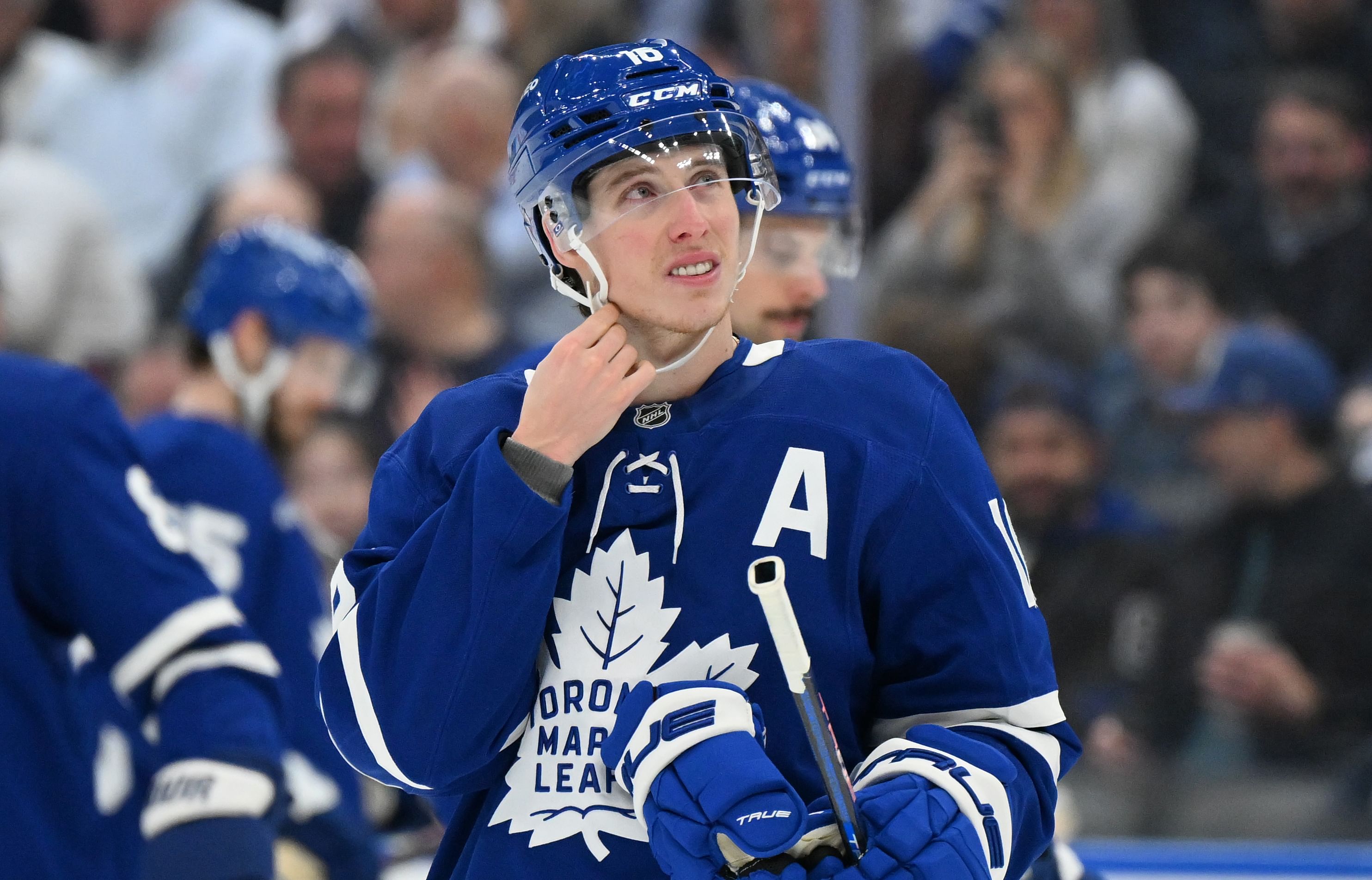 Forward Mitch Marner during an NHL game for the Toronto &lt;a href=&#039;https://www.sportskeeda.com/us/nhl/toronto-maple-leafs&#039; target=&#039;_blank&#039; rel=&#039;noopener noreferrer&#039;&gt;Maple Leafs&lt;/a&gt;. (Credits: IMAGN)