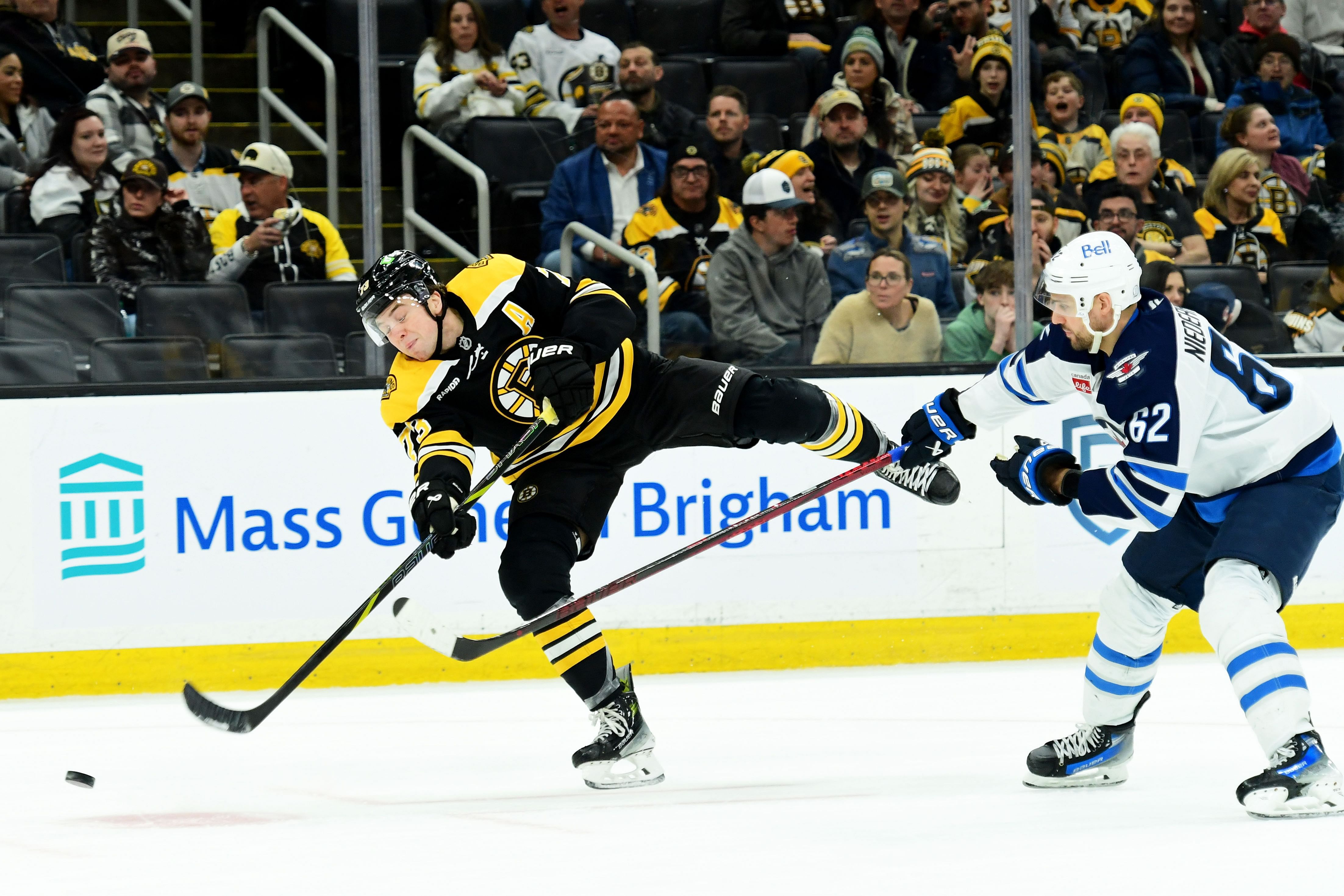 Boston Bruins defenseman Charlie McAvoy (73) shoots the puck. (Credit: IMAGN)