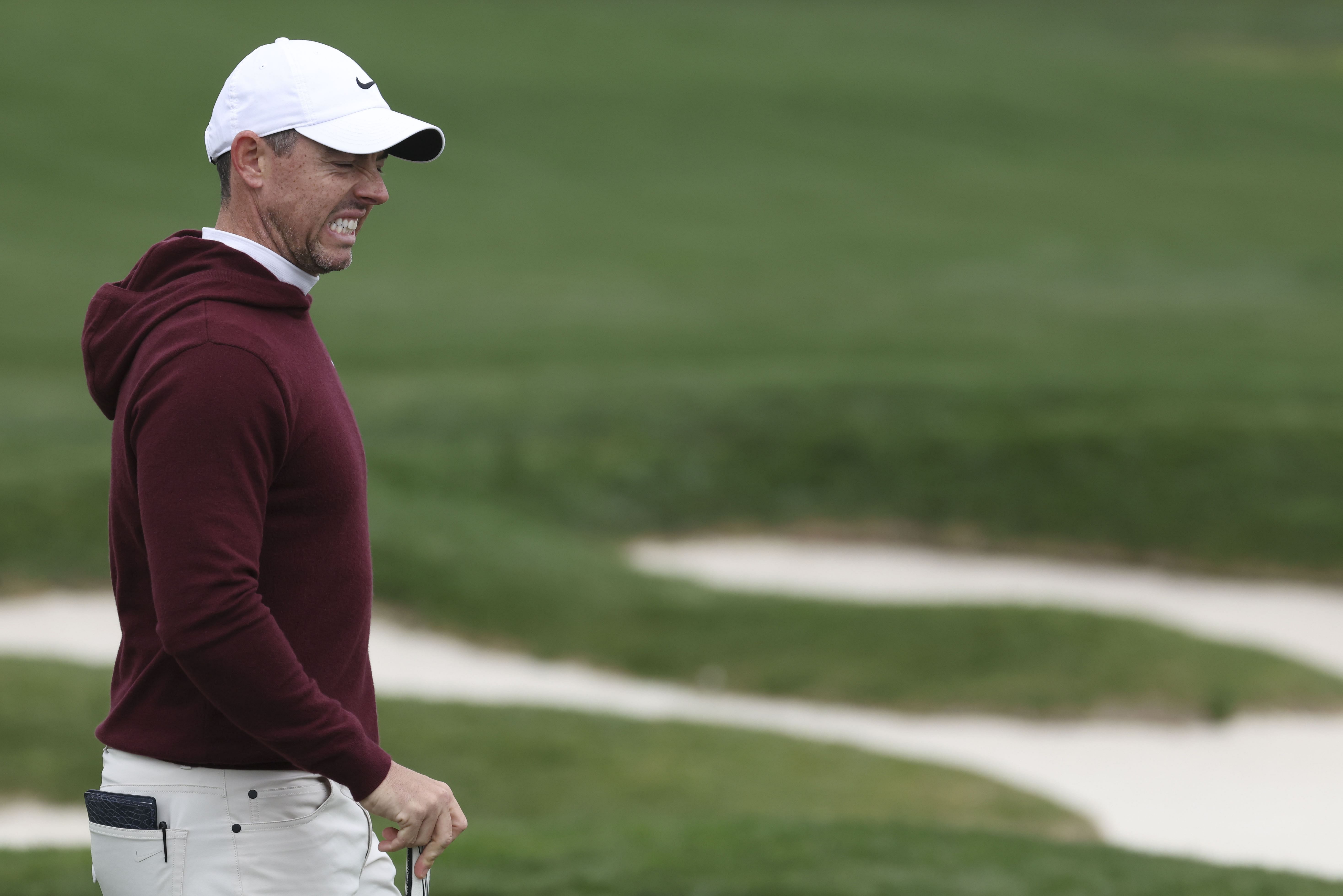 Rory McIlroy reacts after missing his putt on the 17th hole during the second round of the AT&amp;T Pebble Beach Pro-Am (Image Source: Imagn)