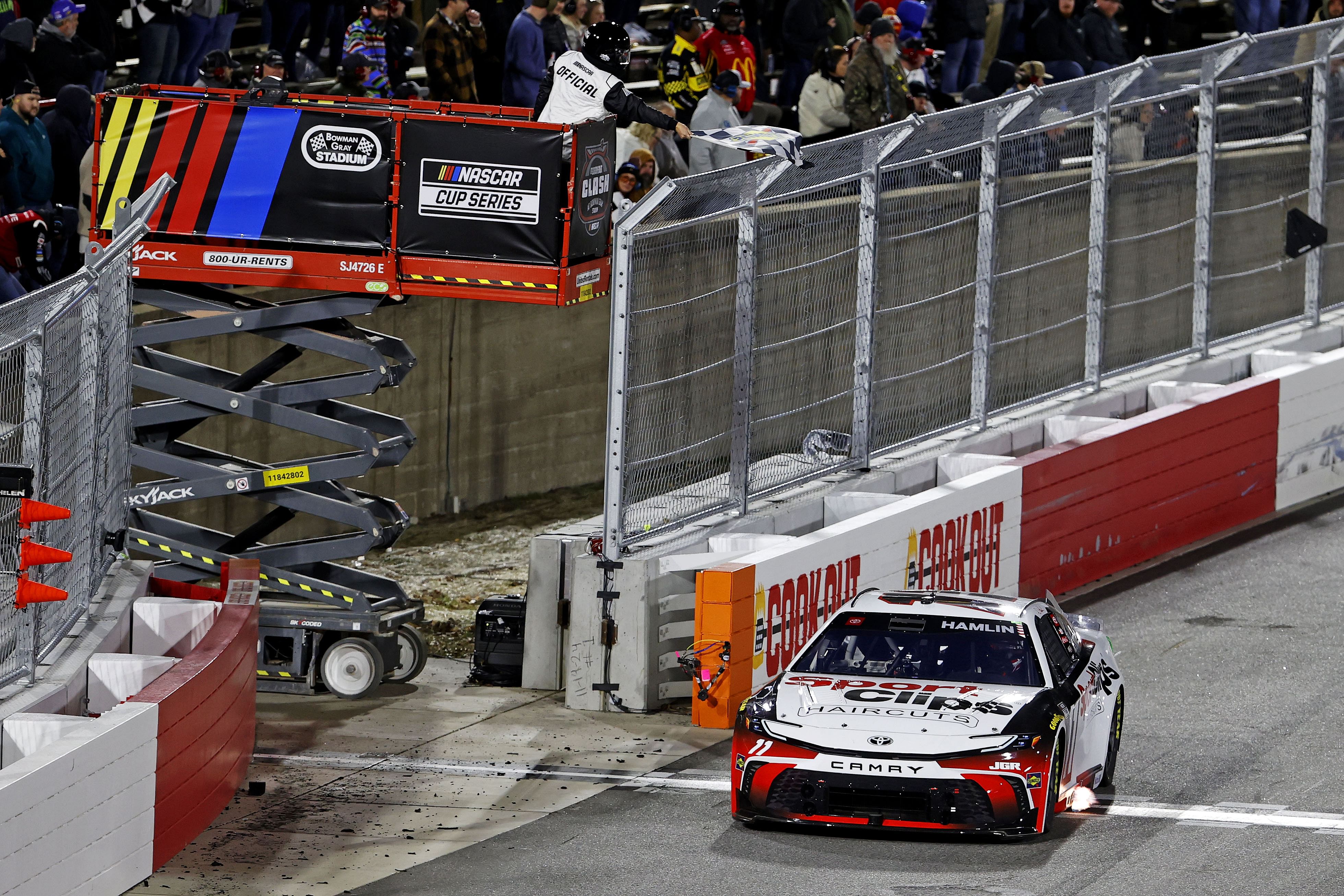 Denny Hamlin (11) during the pre-season race at Bowman Gray Stadium - Source: Imagn