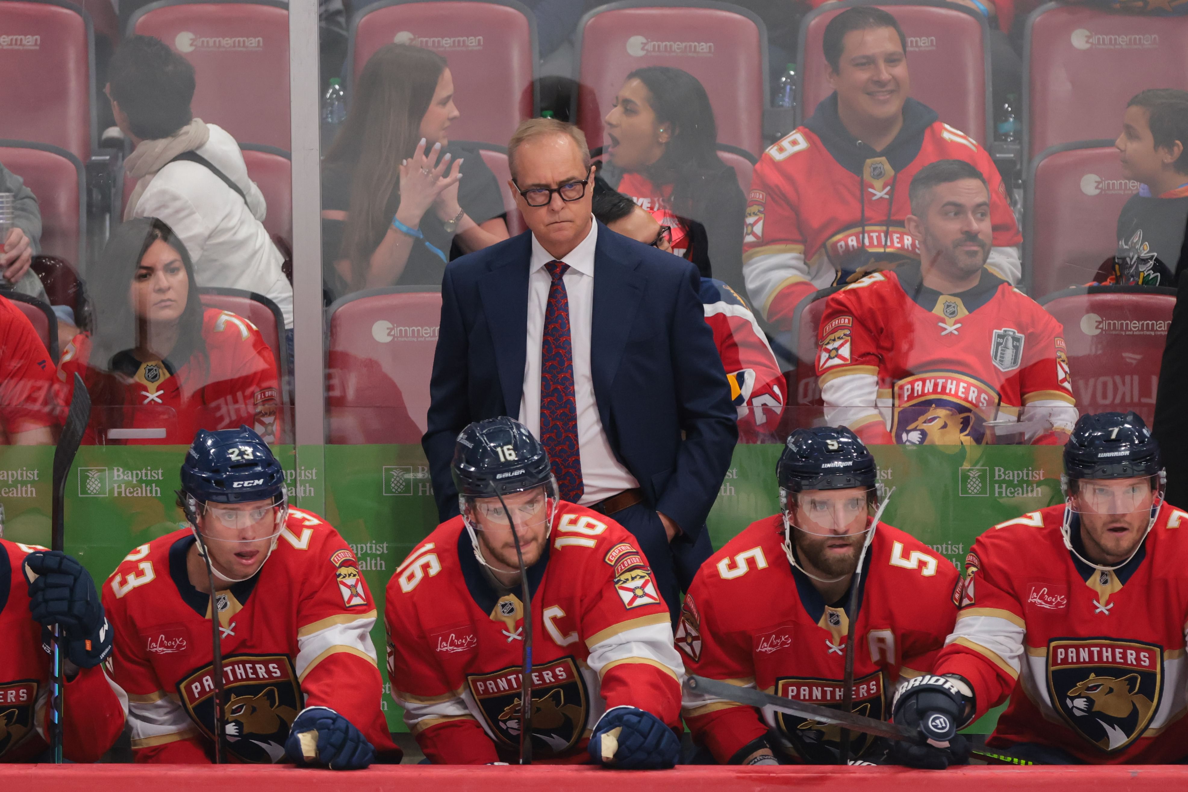 Florida Panthers head coach Paul Maurice watches from the bench during an NHL game. (Credits: IMAGN)