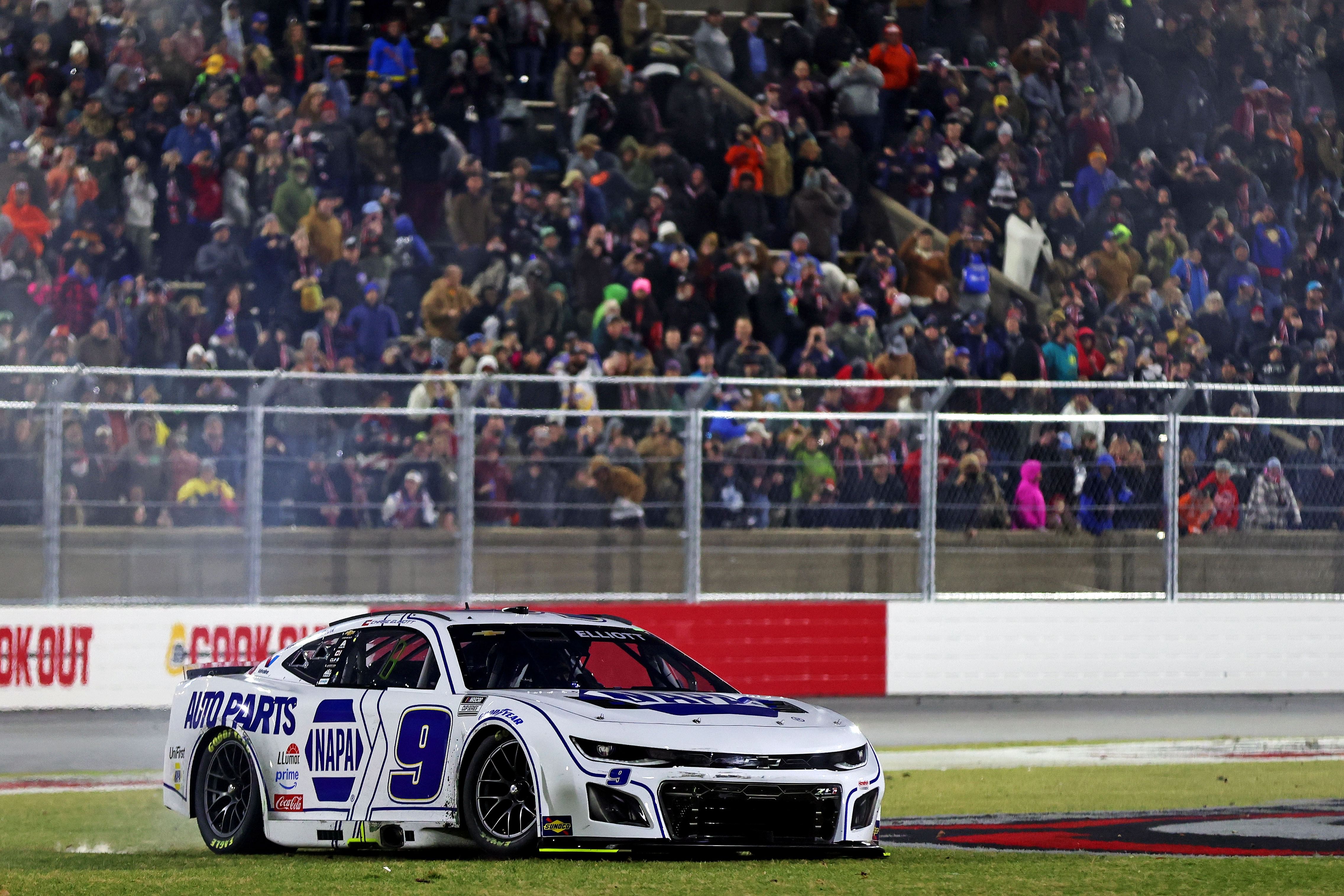 Chase Elliott celebrating his Bowman Gray victory - Source: Imagn