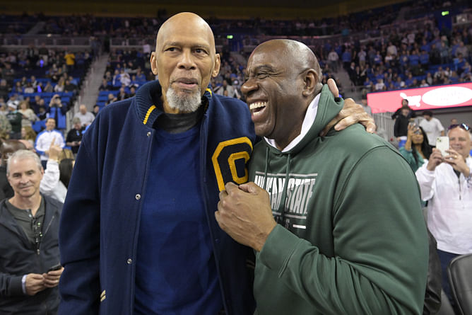 Magic Johnson-Kareem Abdul-Jabbar Reunion: Lakers legends come out to support their alma maters as Tom Izzo's Michigan State visits UCLA