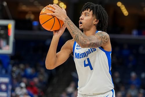 Memphis' PJ Haggerty (4) shoots the ball during the game against Tulsa at FedExForum on Wednesday, February 5, 2025. Photo: Imagn