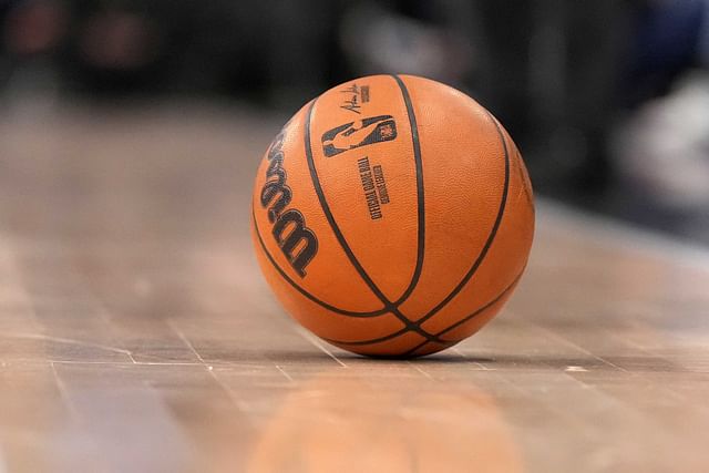 Feb 12, 2025; Inglewood, California, USA; An official Wilson NBA basketball on the court at the Intuit Dome. Mandatory Credit: Kirby Lee-Imagn Images - Source: Imagn