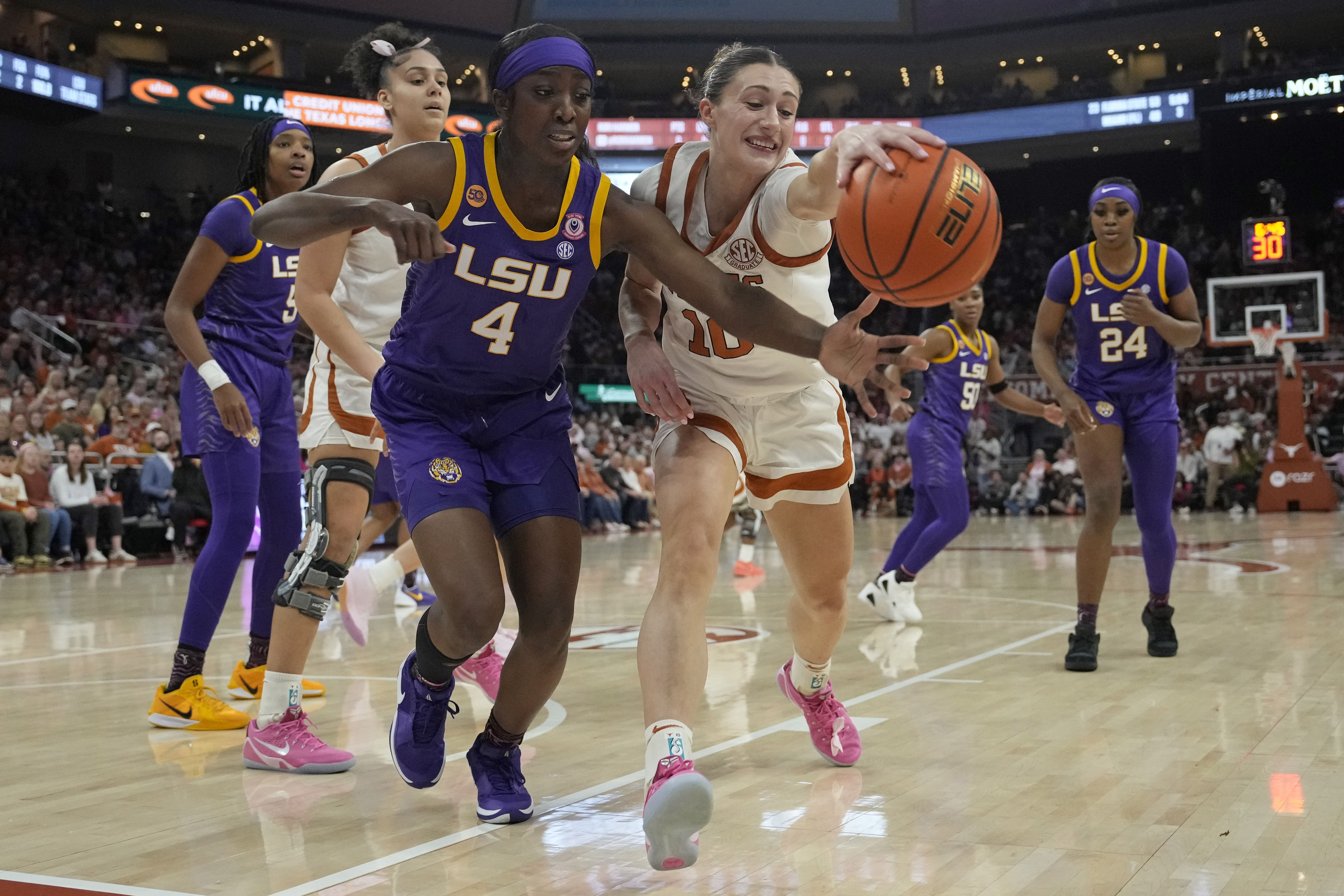 Feb 16, 2025; Austin, Texas, USA; Louisiana State Lady Tigers guard Flau