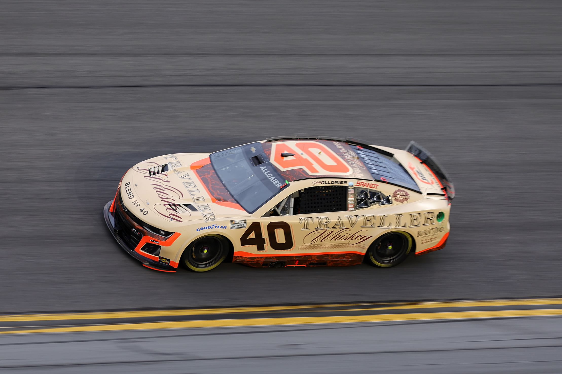 Justin Allgaier driving the No. 40 Traveller Whiskey Chevrolet at Daytona - Source: Imagn