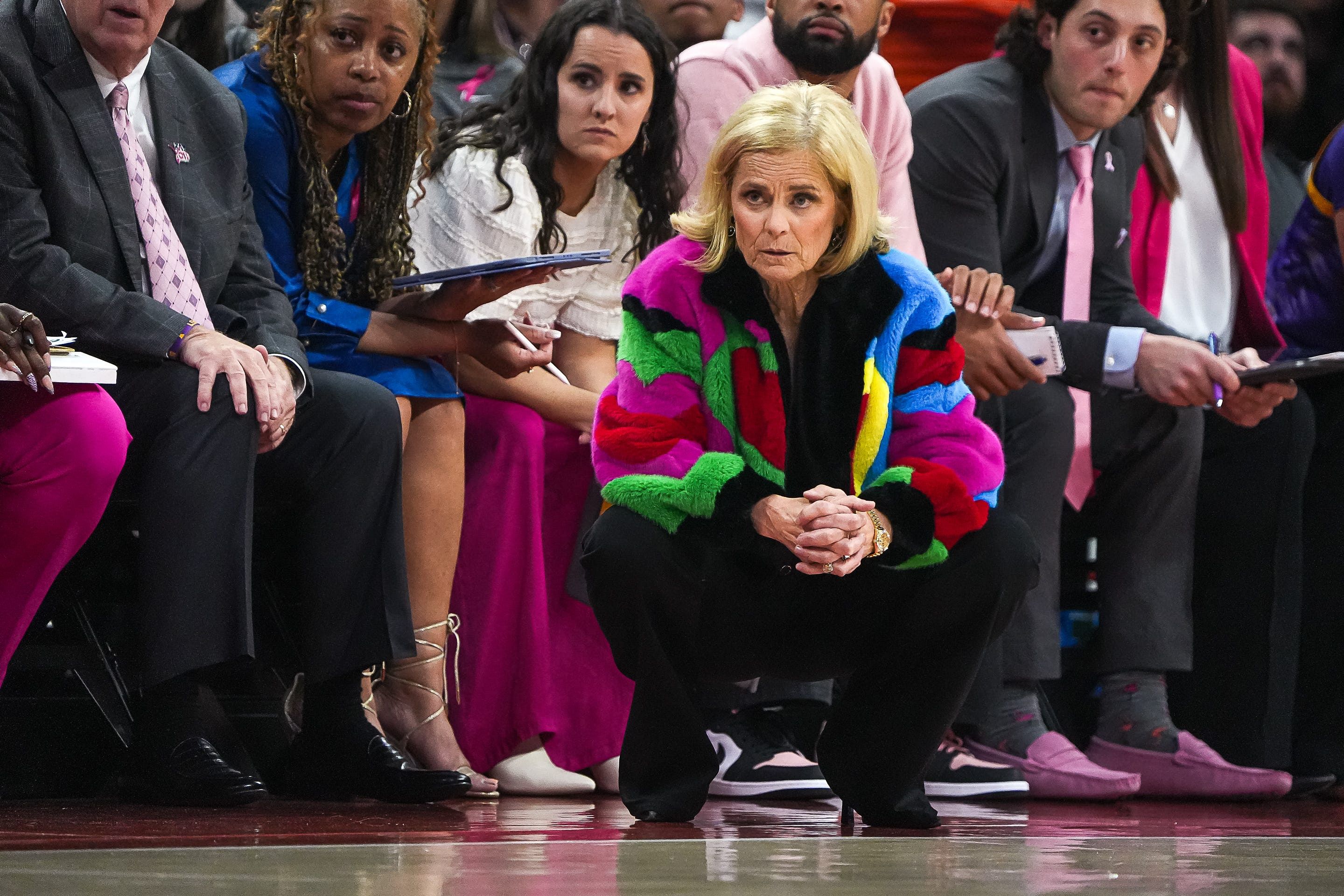 LSU head coach Kim Mulkey watches from the sideline during the game against the Texas Longhorns at the Moody Center on Sunday, Feb. 16, 2025. - Source: Imagn