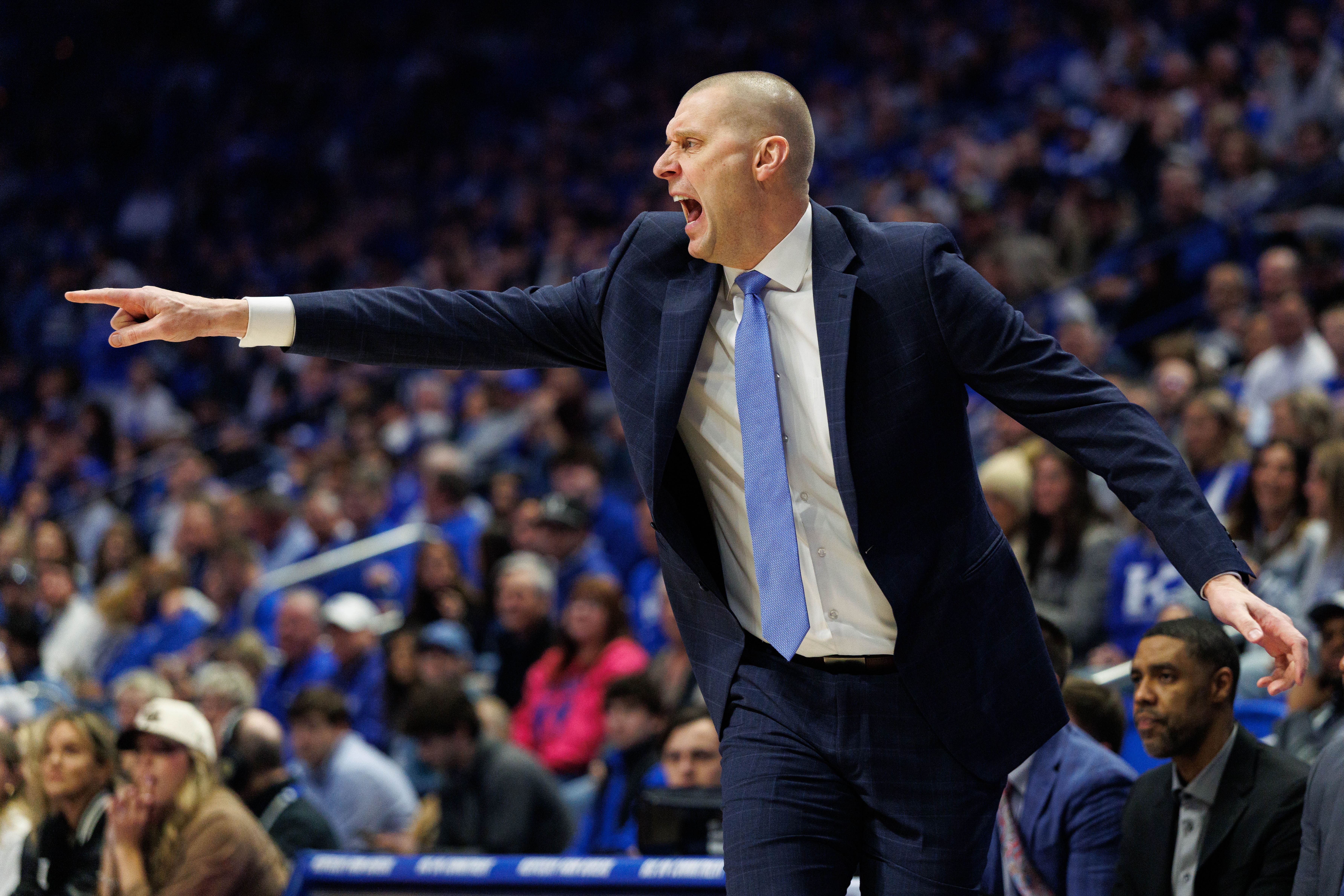 Kentucky Wildcats head coach Mark Pope reacts during the first half against the Vanderbilt Commodores at Rupp Arena at Central Bank Center. Photo: Imagn