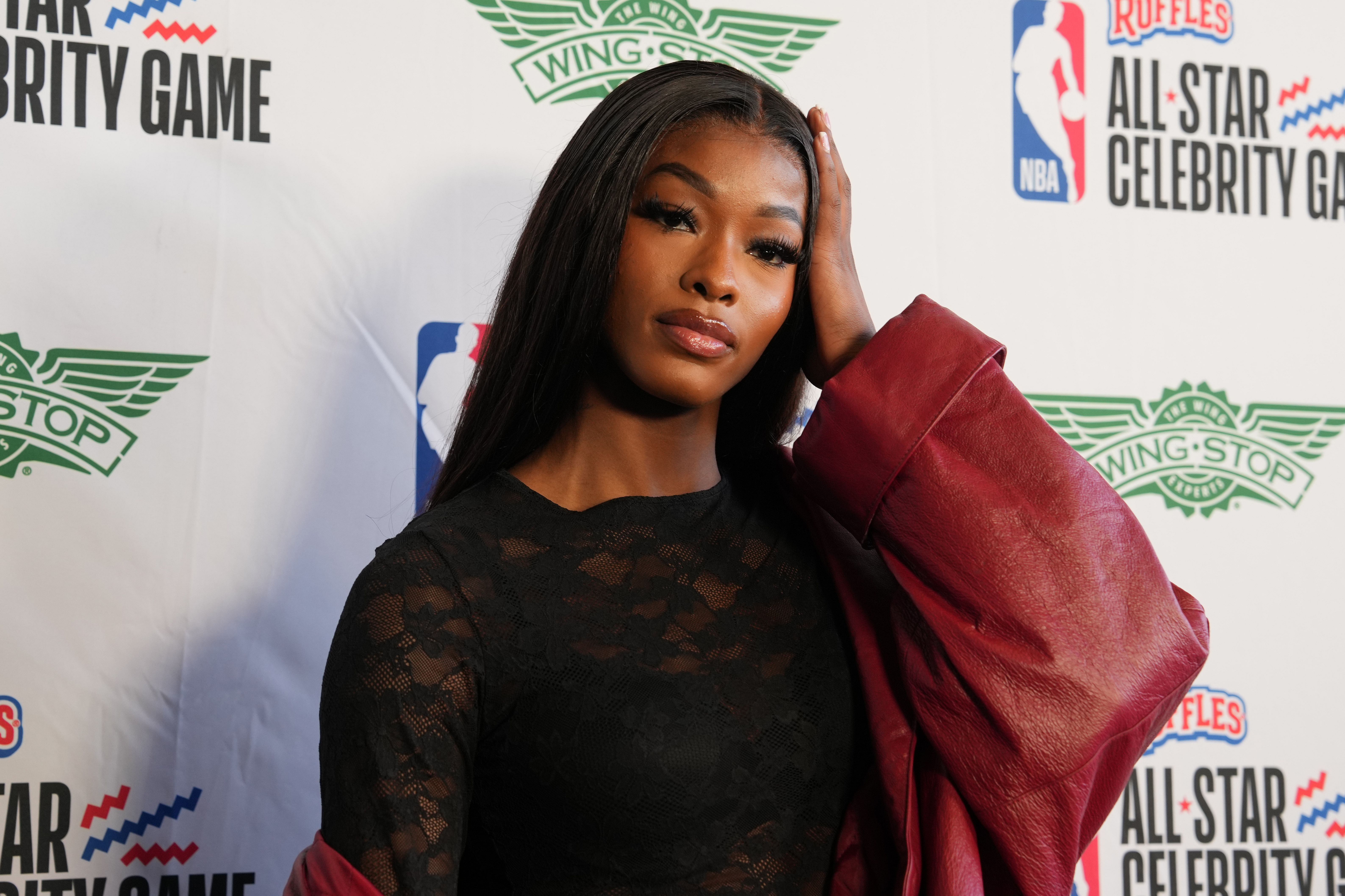 Los Angeles Lakers Sparks forward Rickea Jackson before the celebrity game ahead of the 2025 NBA All Star Game at Oakland Arena. Photo: Imagn