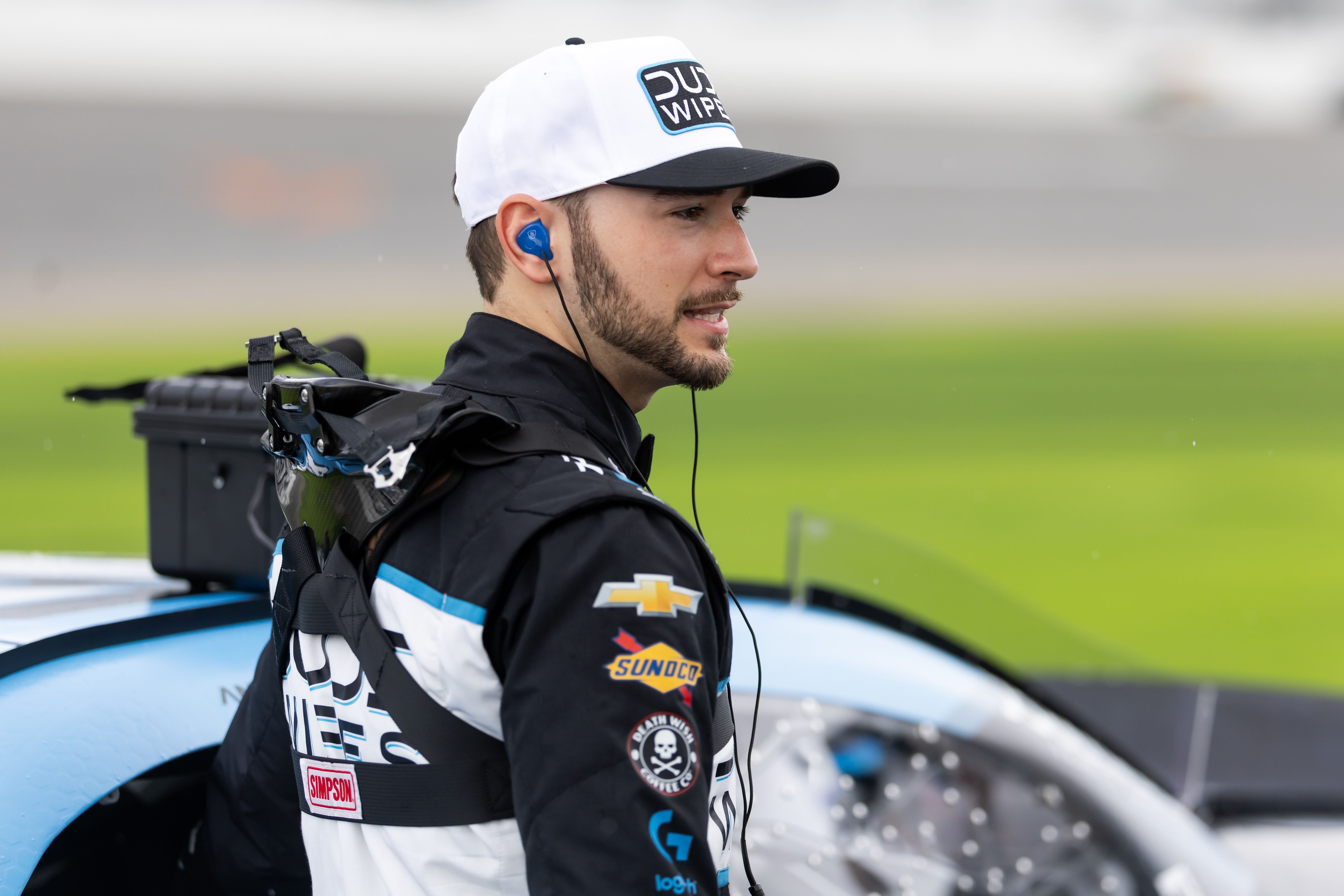 Feb 15, 2025; Daytona Beach, Florida, USA; NASCAR Xfinity Series driver Anthony Alfredo (42) during qualifying for the United Rentals 300 at Daytona International Speedway. Mandatory Credit: Mark J. Rebilas-Imagn Images - Source: Imagn