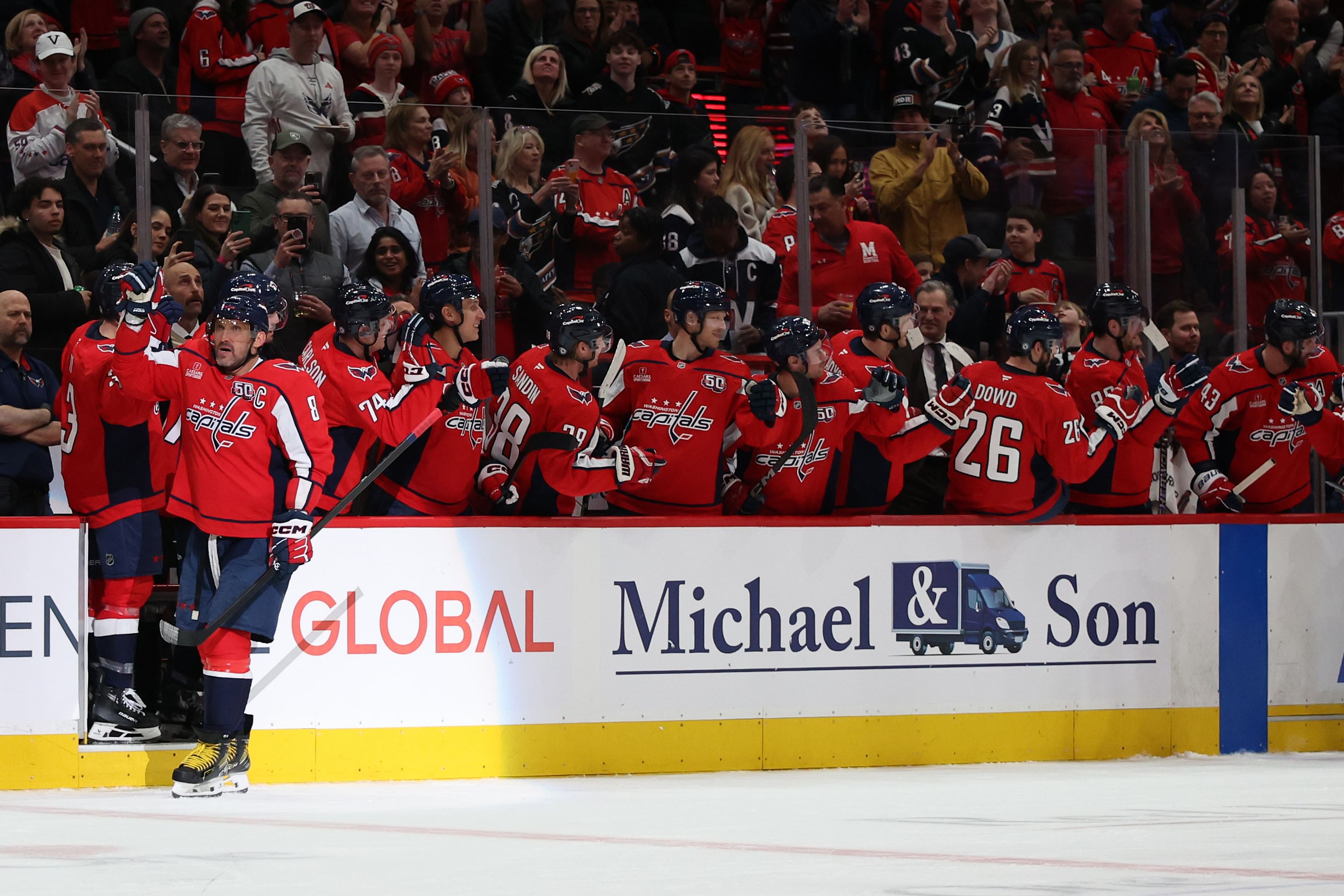 Alex Ovechkin celebrates a goal vs the Edmonton Oilers. (Credits: IMAGN)