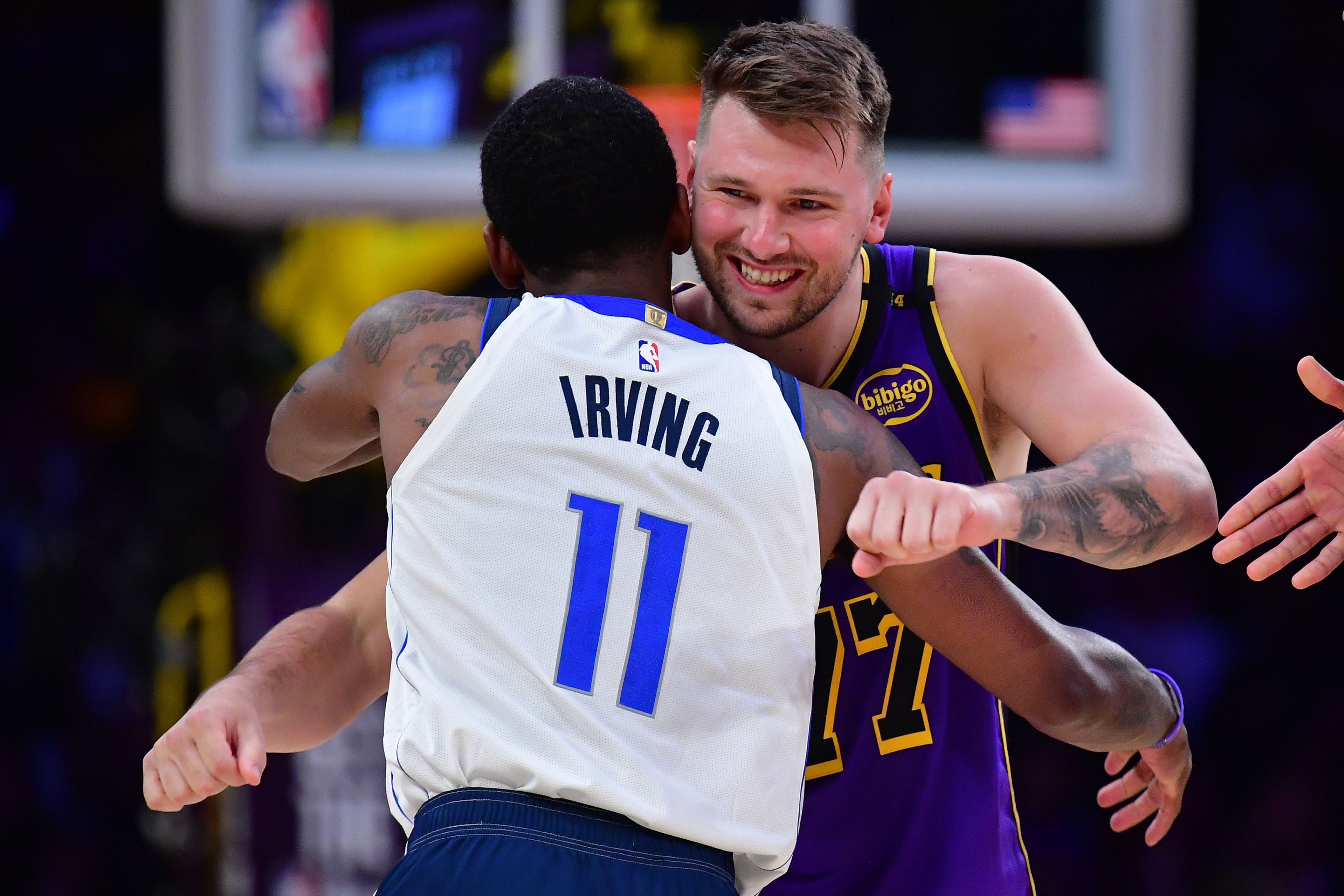 Kyrie Irving comments on friendship with Luka Doncic after the game. (Photo: IMAGN)