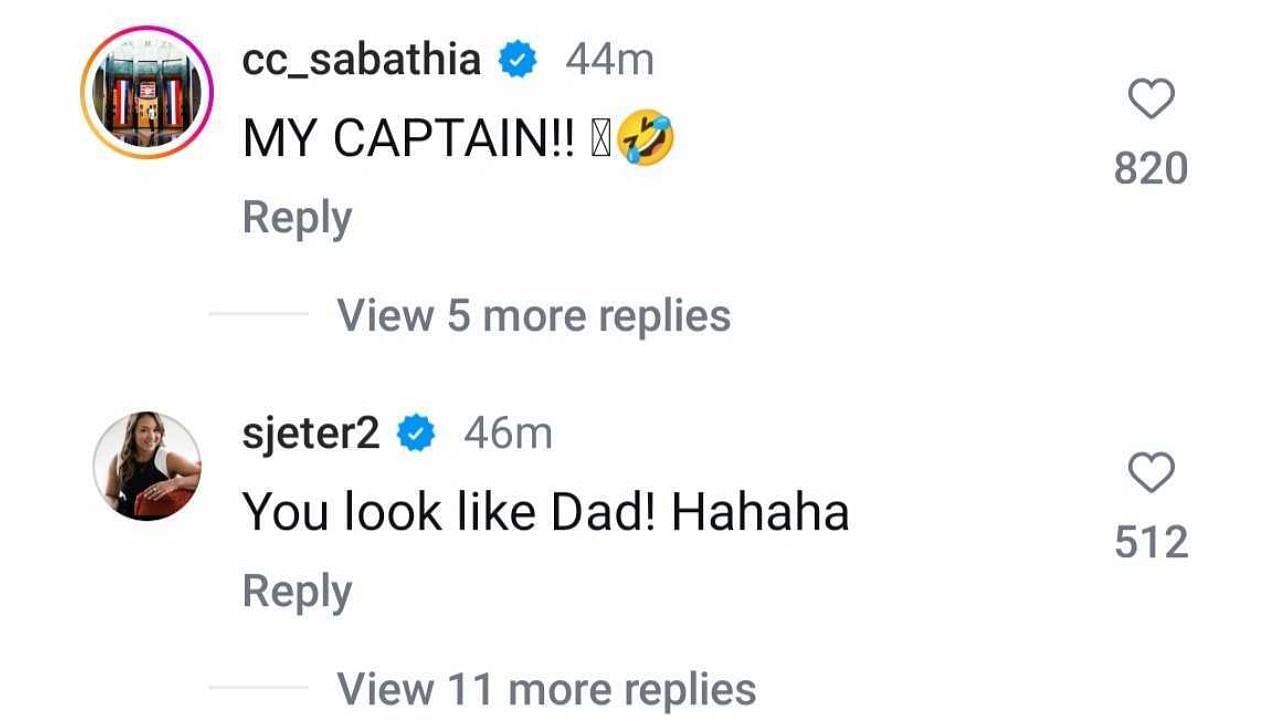 Screenshot of CC Sabathia and Sharlee Jeter&#039;s comments on Derek Jeter&#039;s Instagram post (Image from - Instagram.com/@derekjeter)