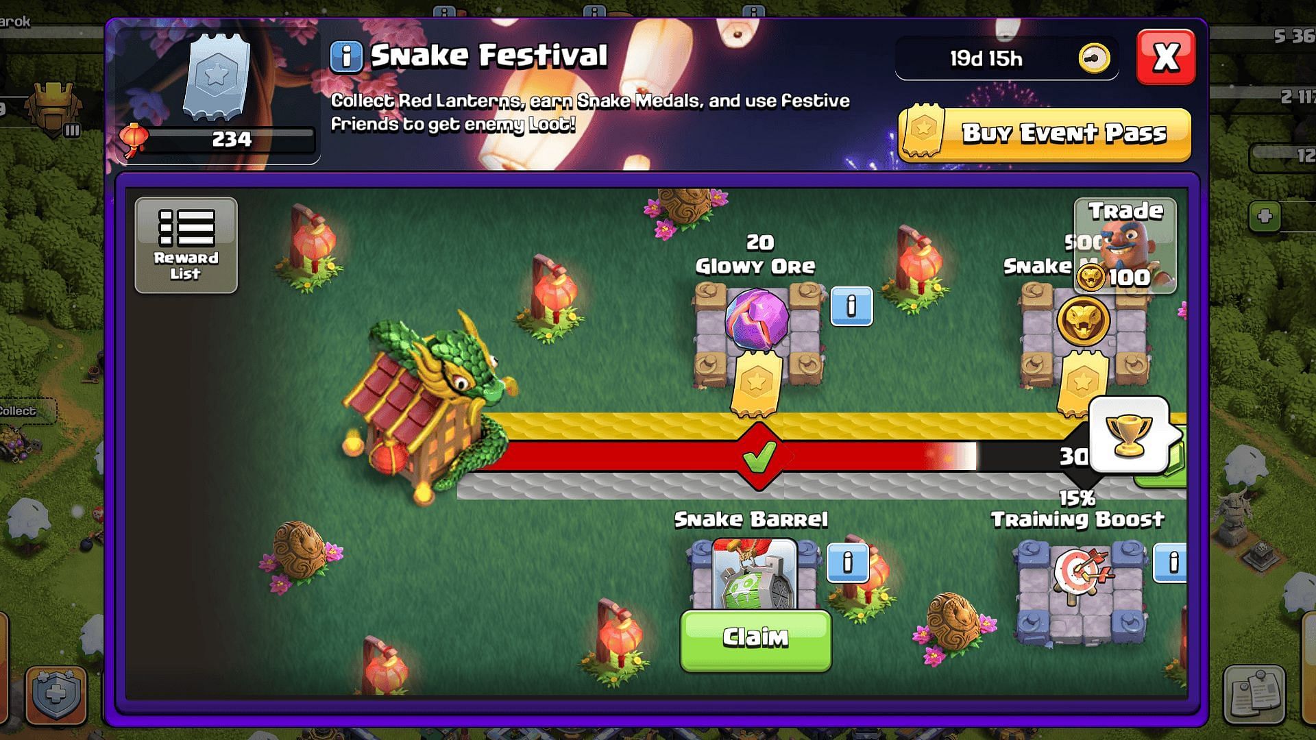 Snake Festival event&#039;s reward track (Image via Supercell)