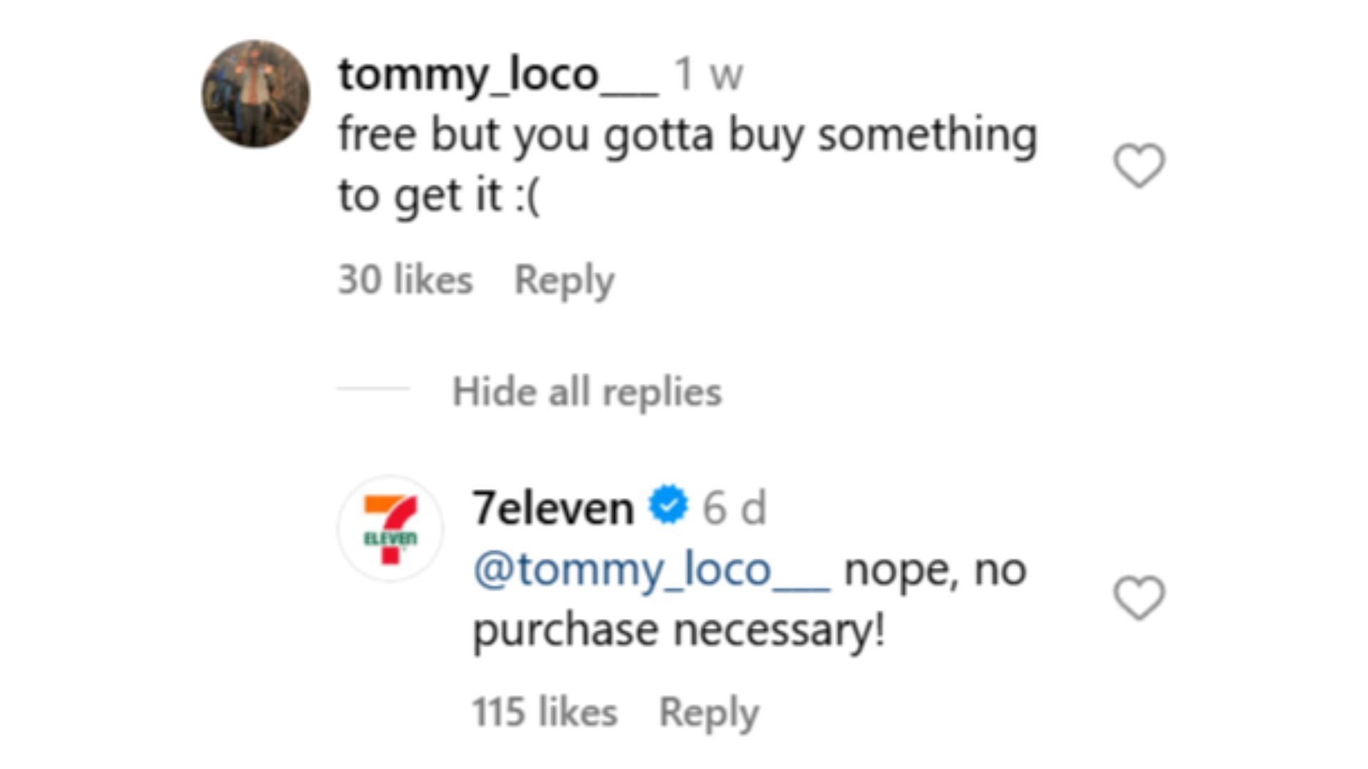 Consumers had doubts that were cleared by 7-Eleven&#039;s social media team (Image via Instagram/@7eleven)