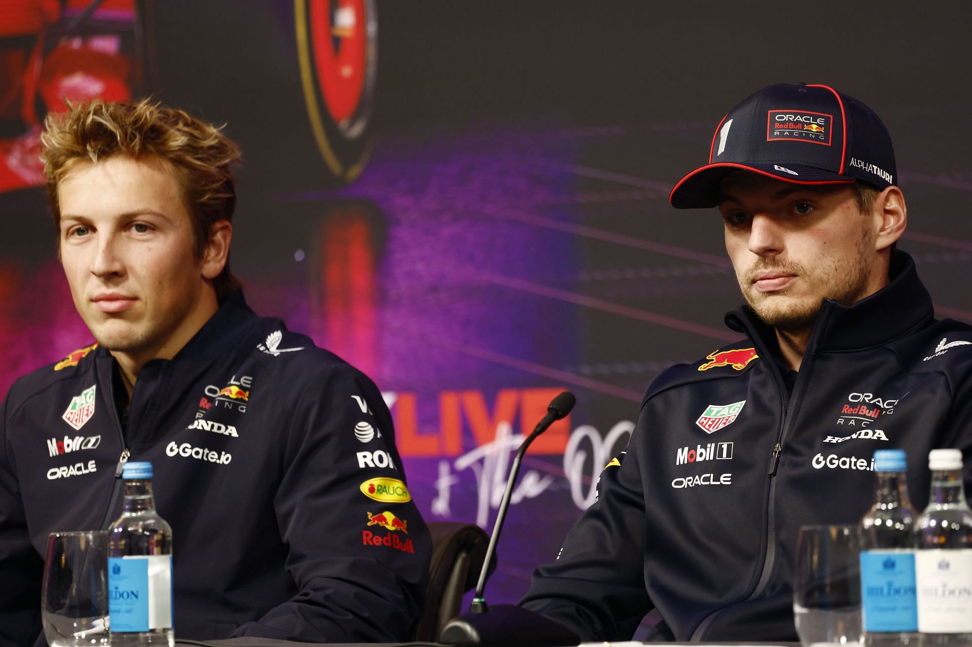 Red Bull teammates Liam Lawson [L] Max Verstappen [R] (Image Source: Getty)