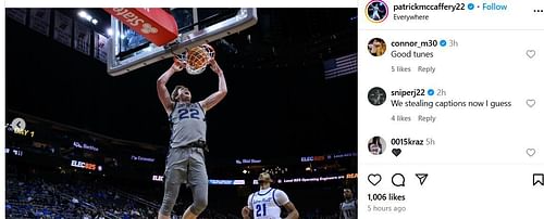 Connor McCaffery reacts to brother, Patrick's IG photos. Image via @patrickmccaffery22