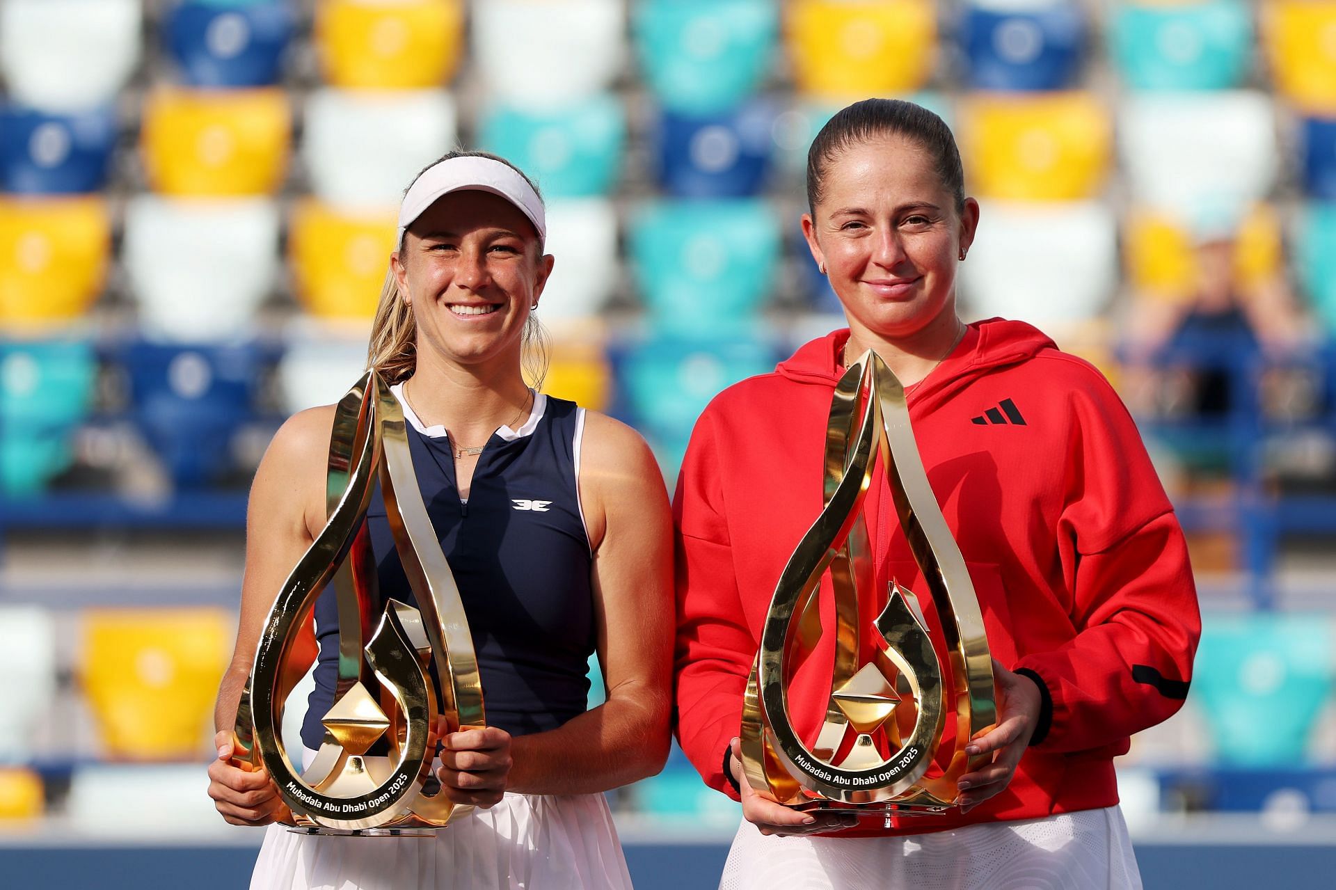 Ellen Perez and Jelena Ostapenko pictured at the 2025 Abu Dhabi Open | Image Source: Getty