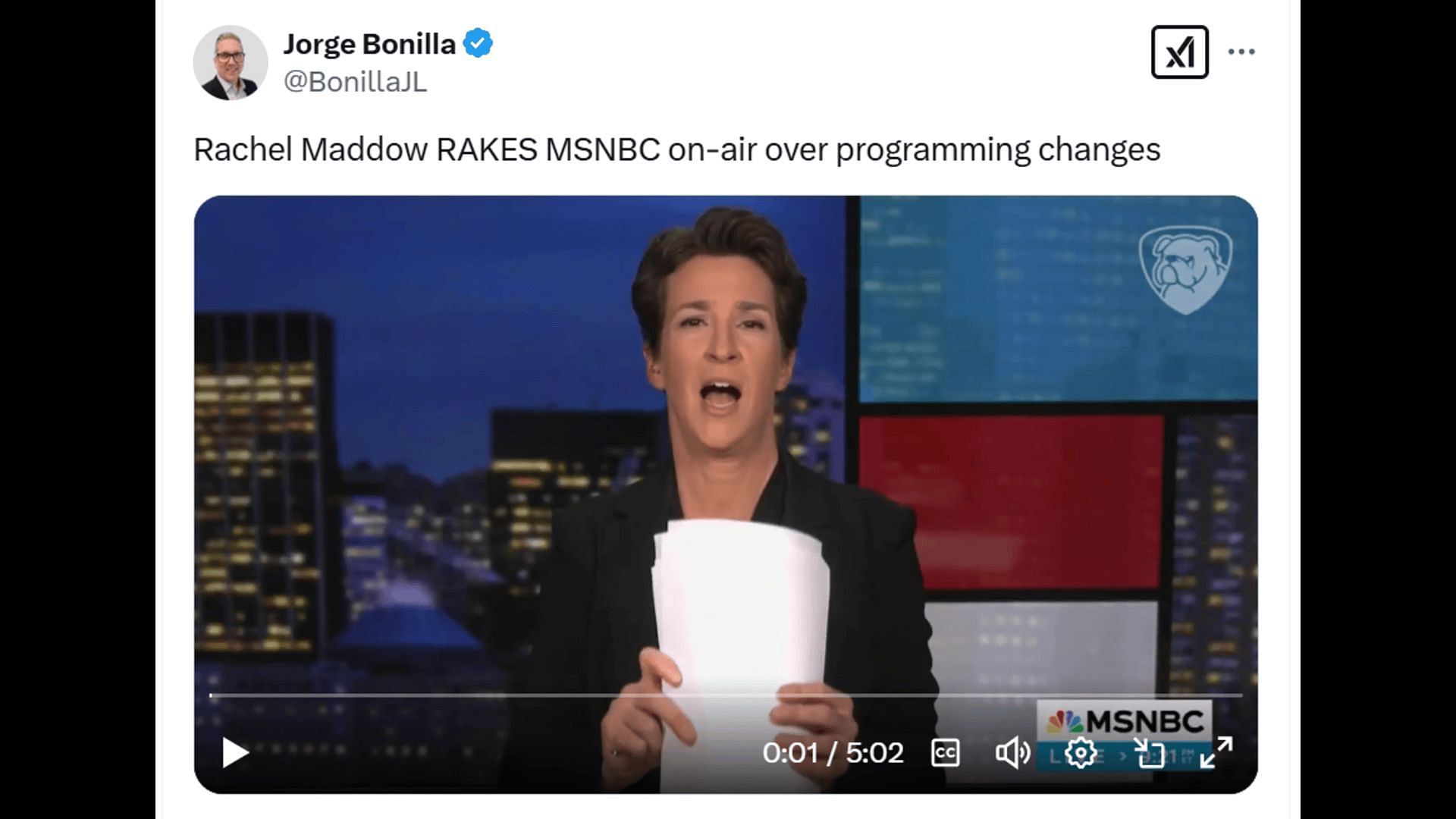 Rachel Maddow calling out MSNBC. (Image via X)