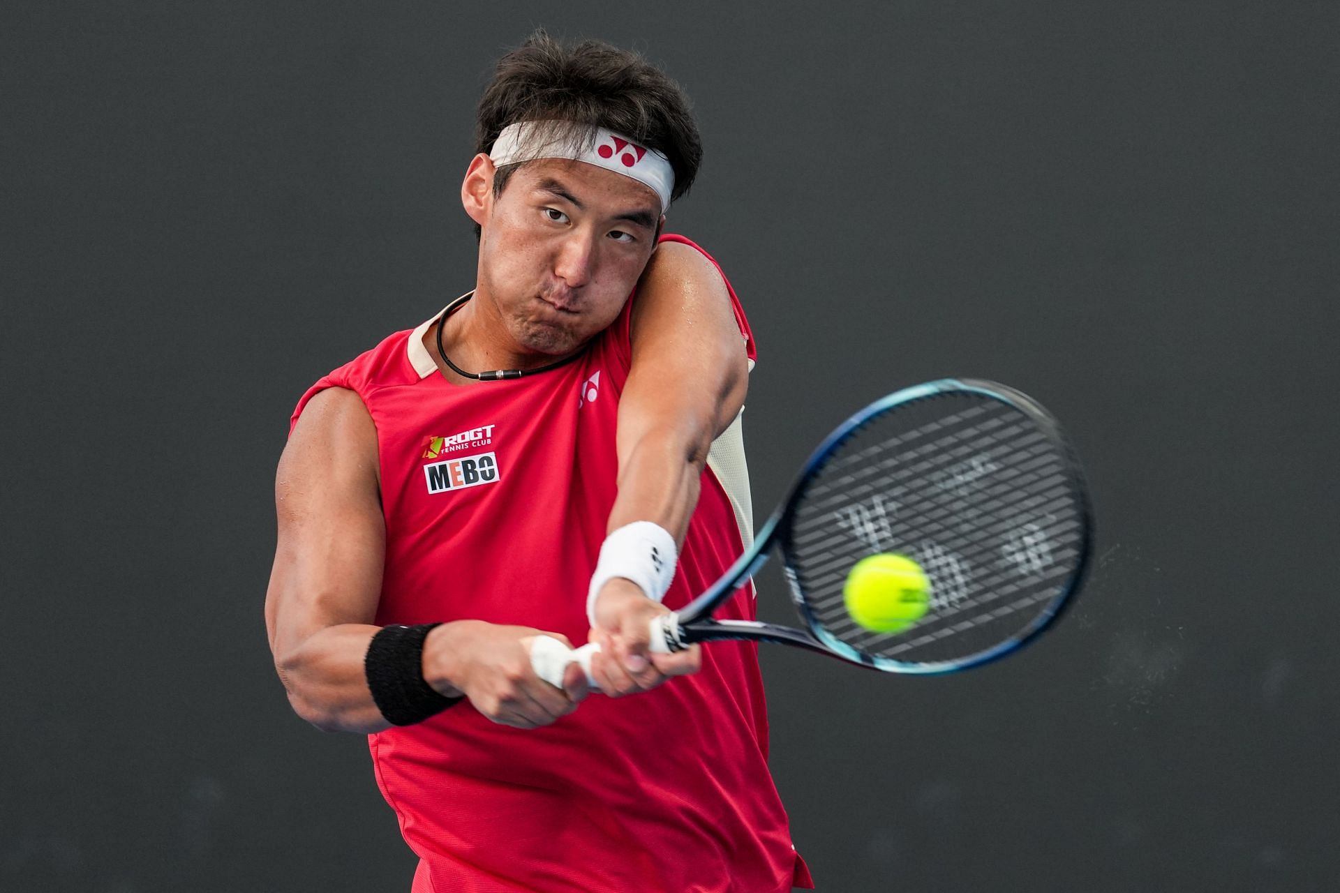 Bu Yunchaokete of China plays a backhand in the Men&#039;s Singles First Round match against Hady Habib of Lebanon during day one of the 2025 Australian Open - Source: Getty