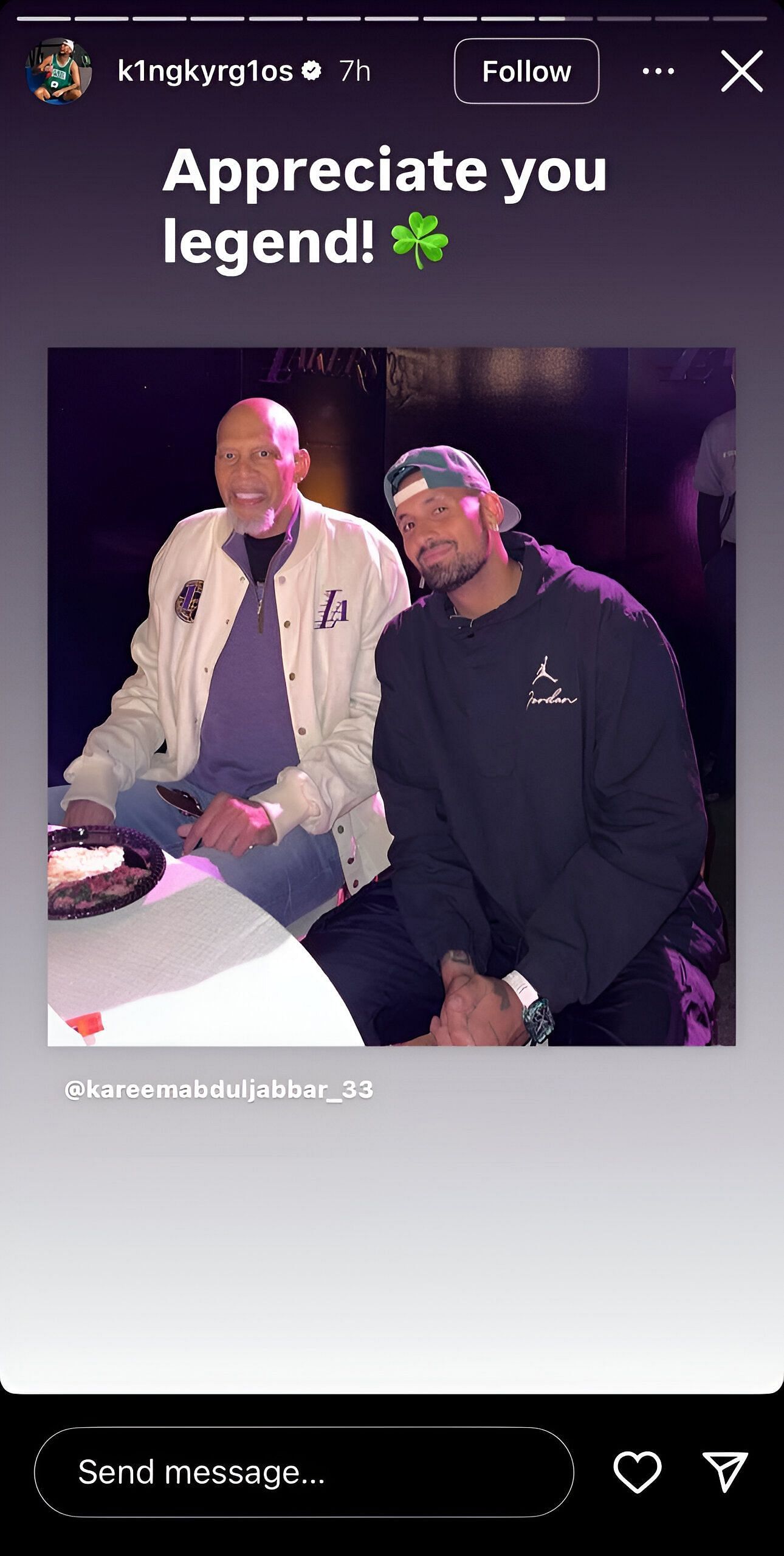 Nick Kyrgios with Kareem Abdul-Jabbar - Source: Instagram