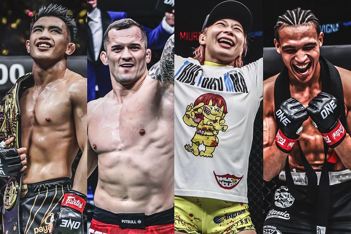 From left to right: Joshua Pacio, Roberto Soldic, Ayaka Miura, Kade Ruotolo | Image by ONE Championship