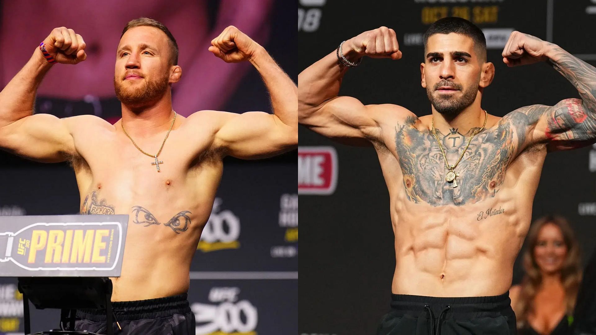 Justin Gaethje (left) was seen performing a drill named after Ilia Topuria (right). [Image courtesy: Getty Images]