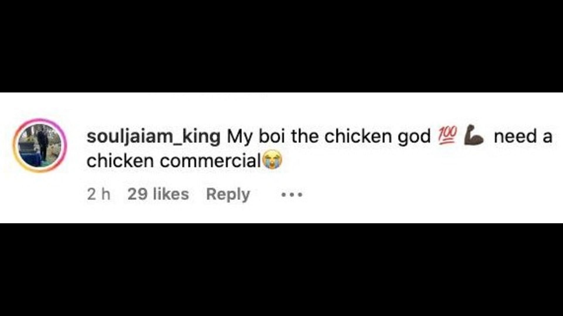 A netizen reacts to Chicken&#039;s gesture. (Image via Instagram)