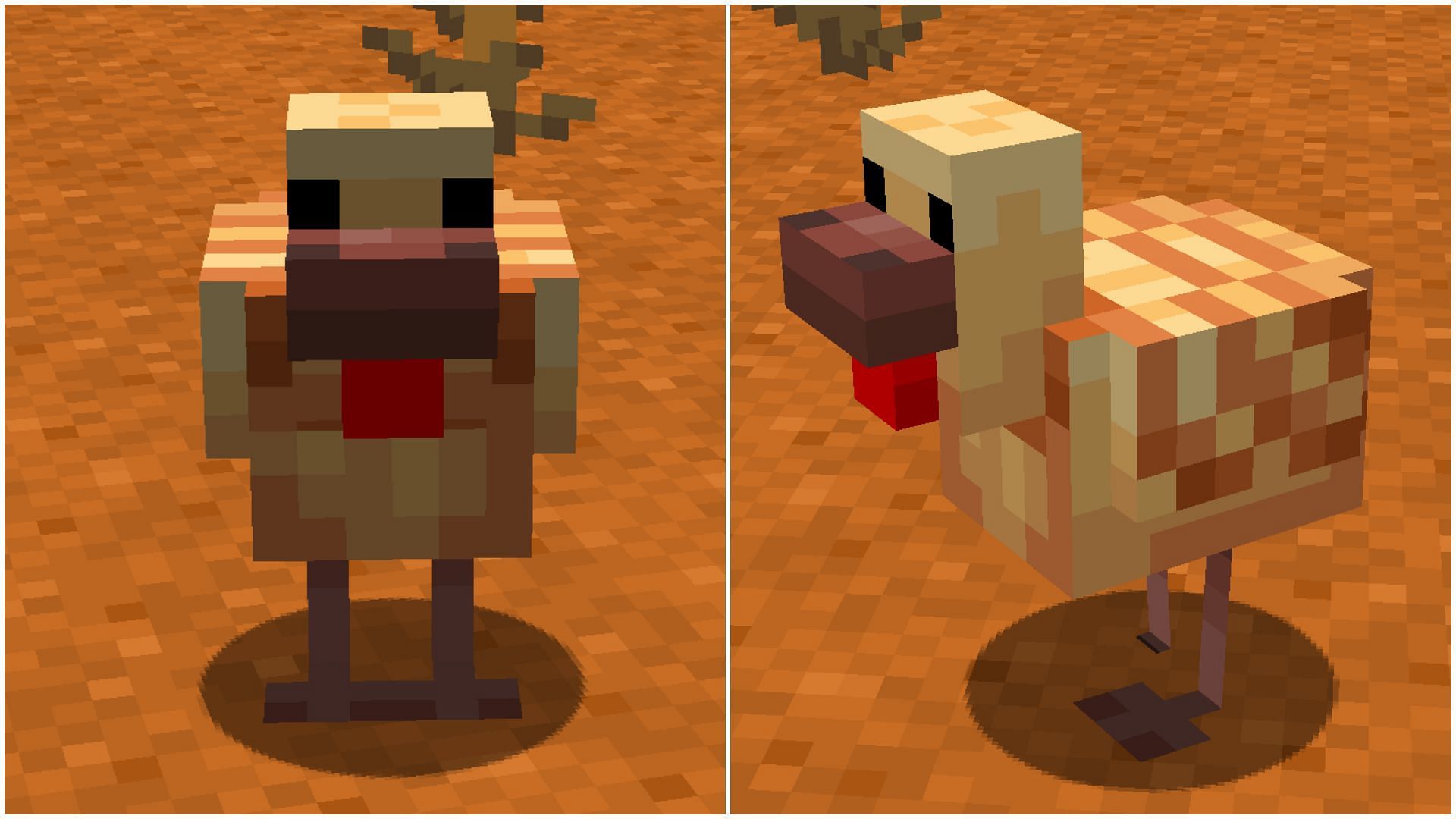 Warm chicken has a pastel yellow base and orange patterns on it (Image via Mojang Studios || Sportskeeda Gaming)