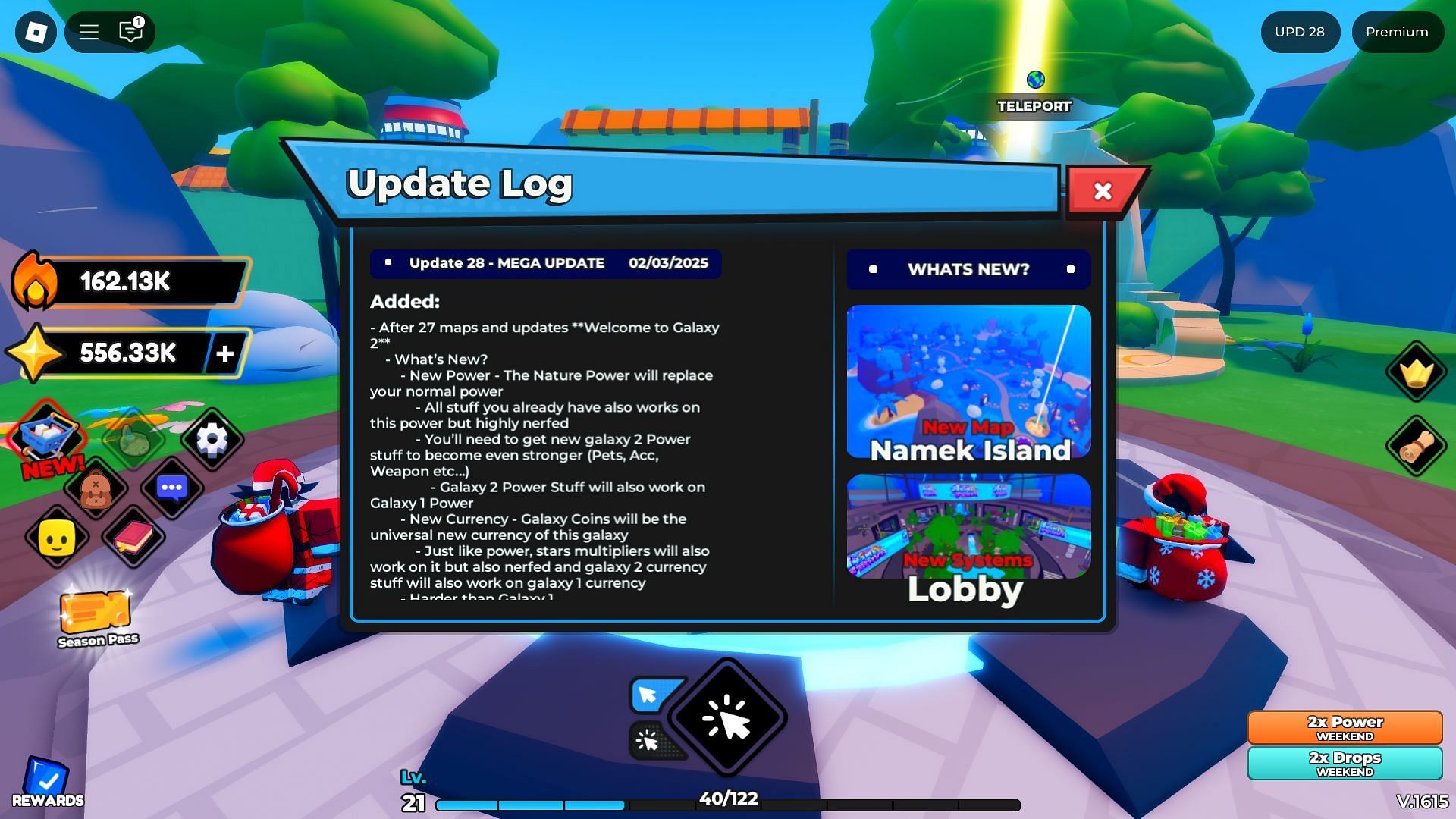 You can also check the update log in the game (Image via Roblox)