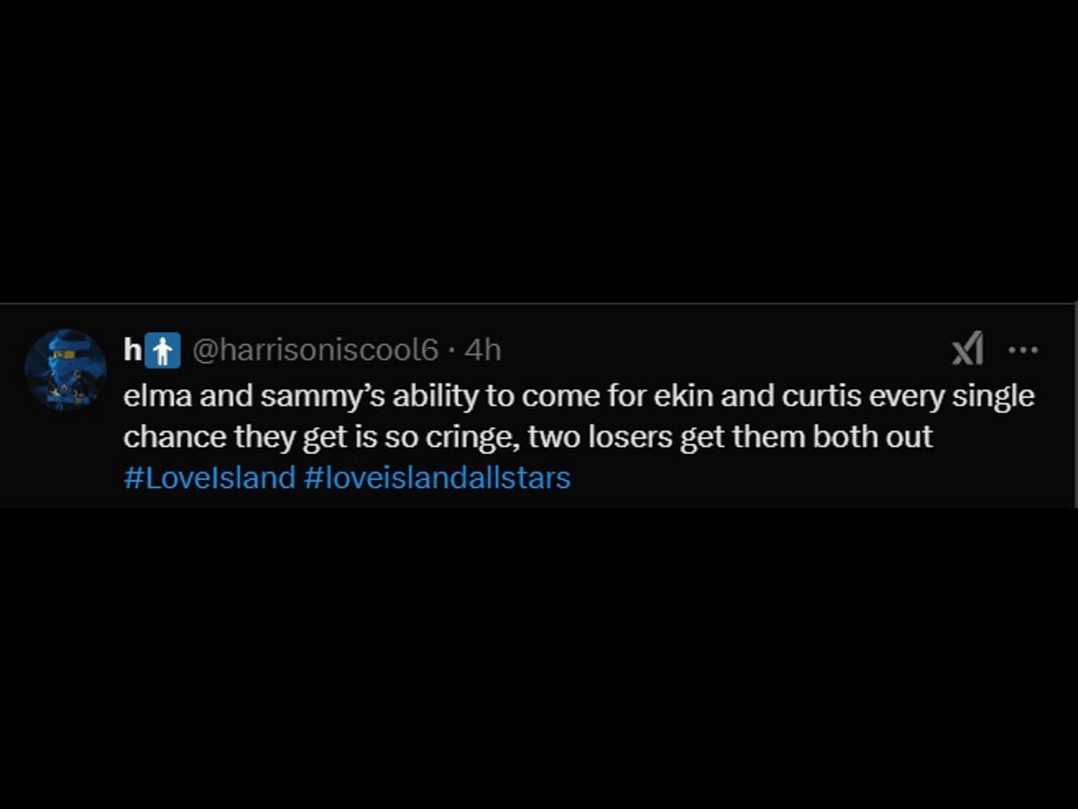 A Love Island: All Stars fan reacts to the couples&#039; argument (Image via X/@harrisoniscool6)