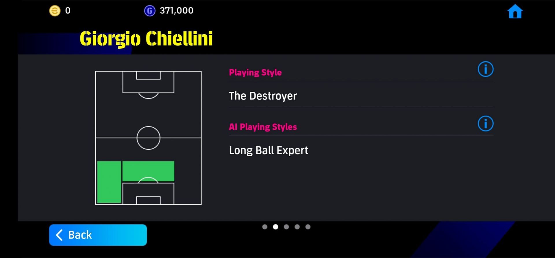 Chiellini&#039;s in-game playing styles (Image via Konami)