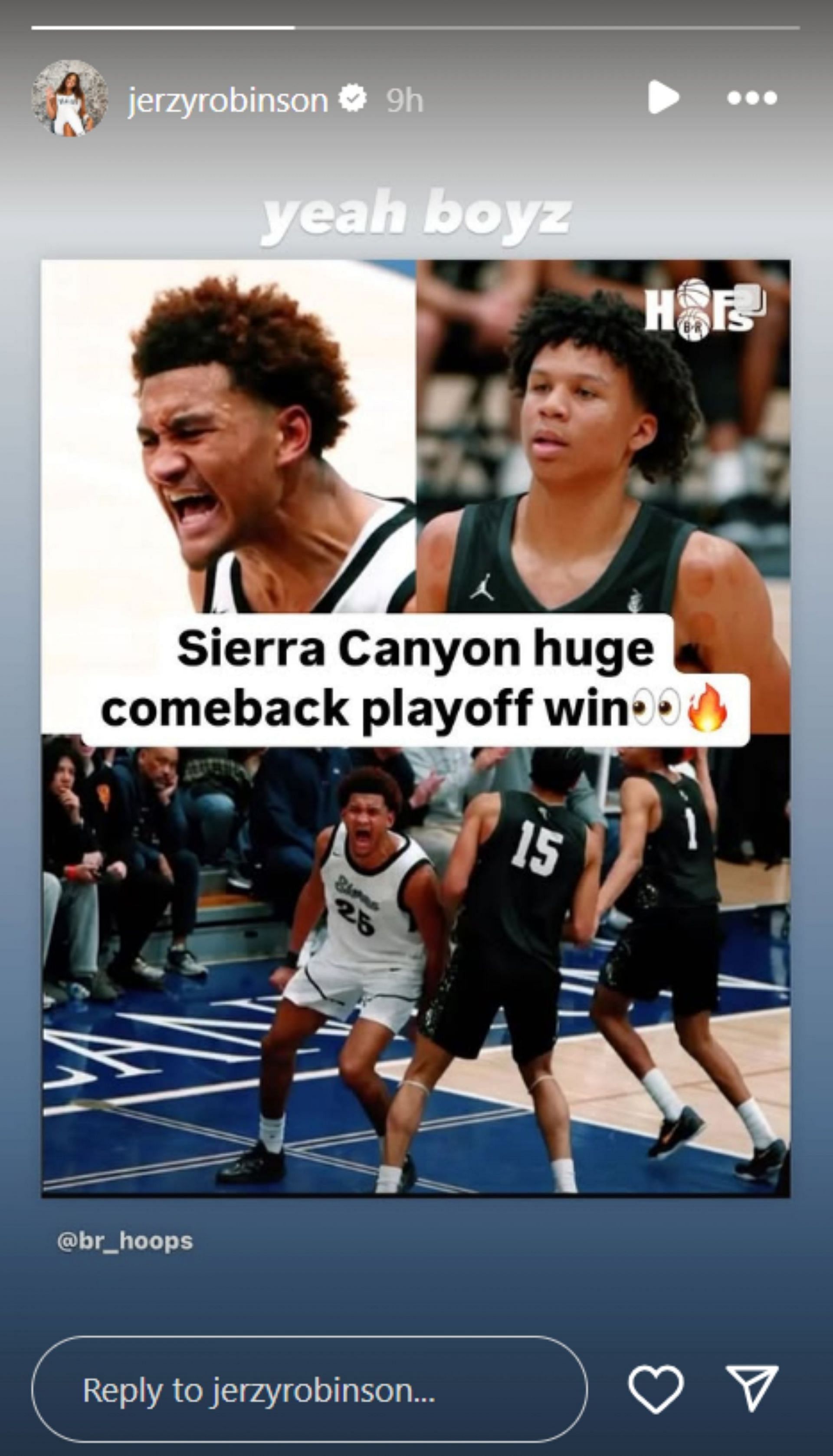 Jerzy Robinson reacts to Sierra Canyon&#039;s comeback victory (Image: IG/jerzyrobinson)