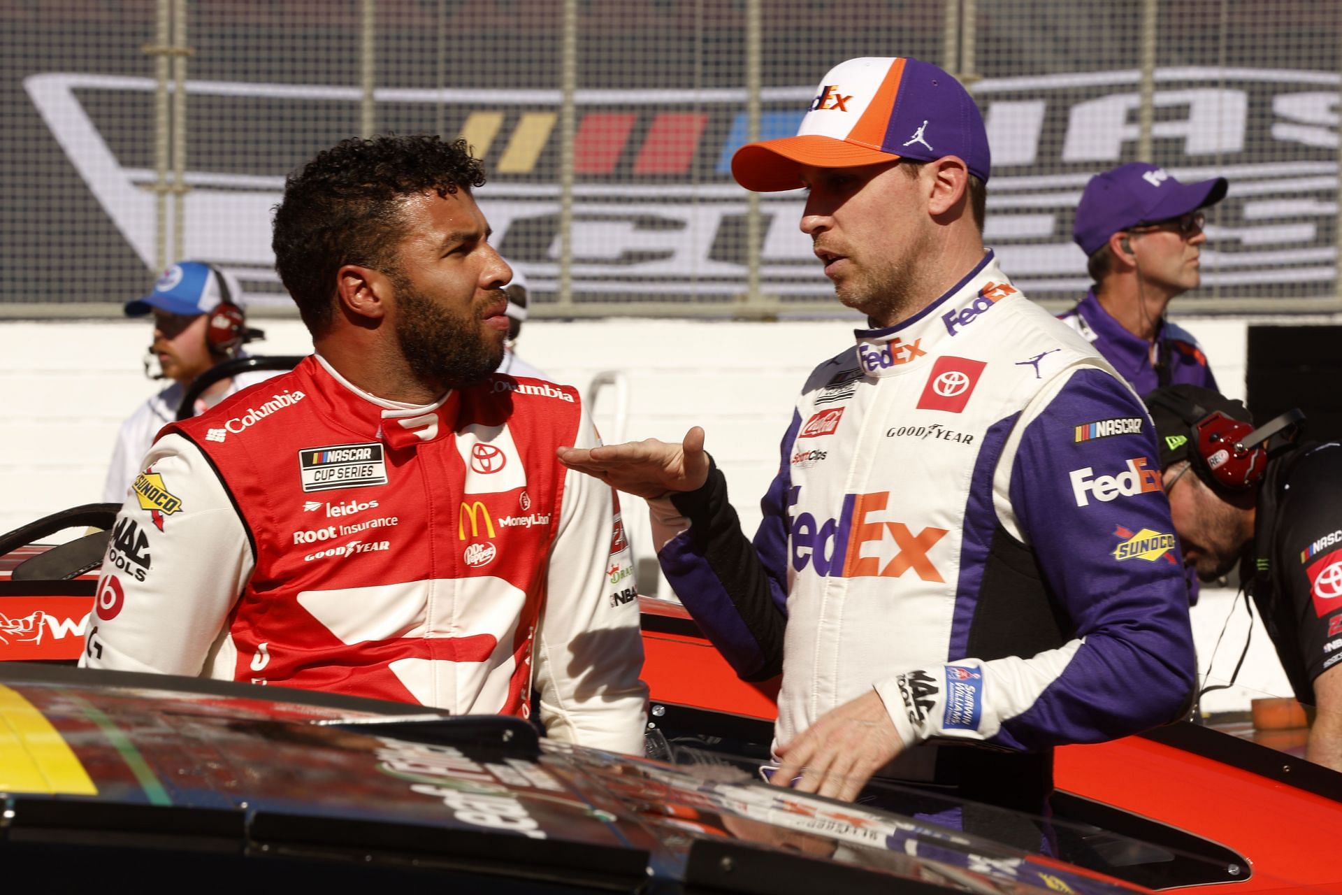 NASCAR Cup Series driver (L) Bubba Wallace and (R) Denny Hamlin- Source: Getty