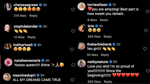 Stars react to Nikki Bella's return to the ring. [Image credits: Screenshots of reactions on Bella's Instagram post]