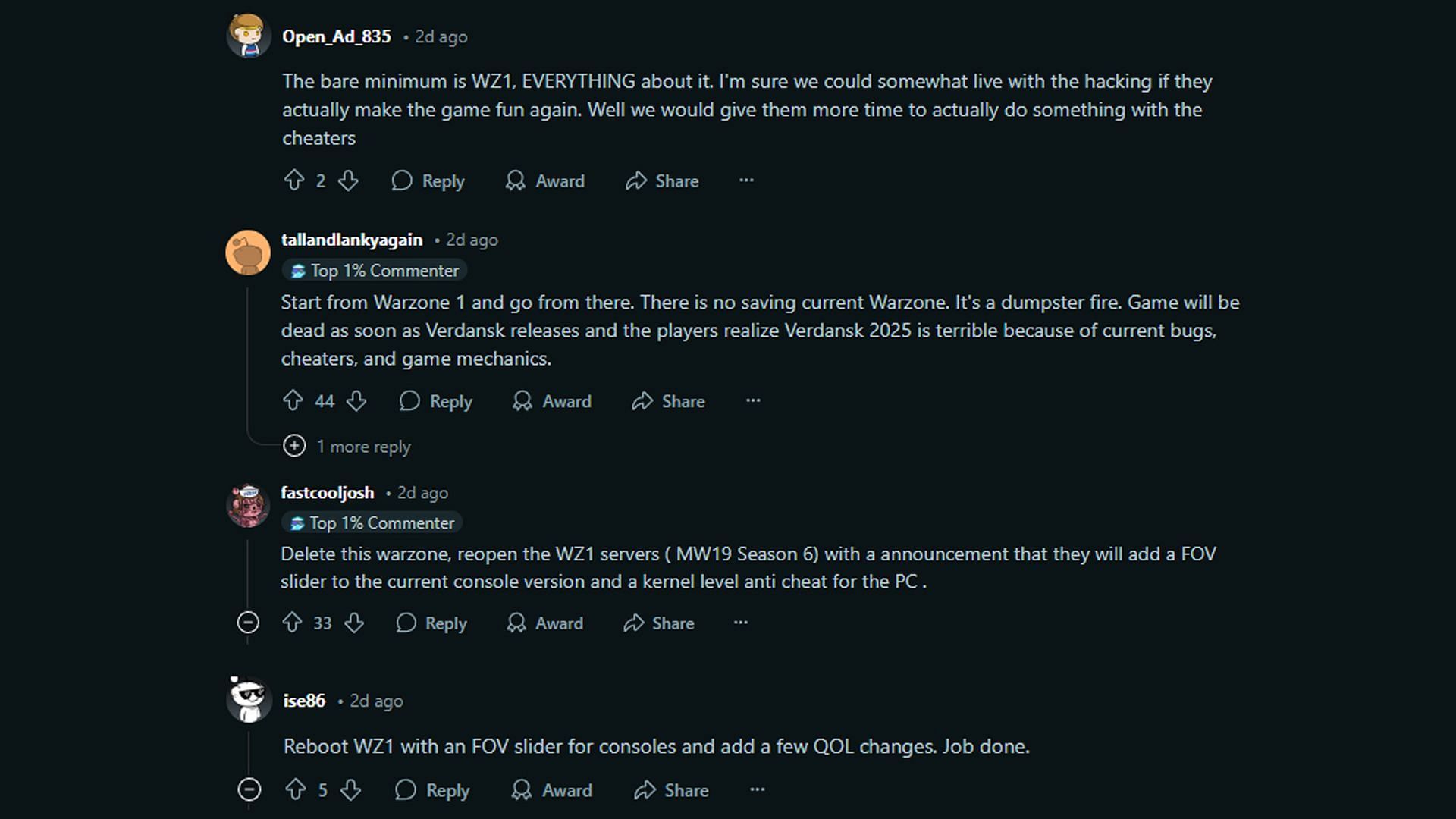 COD fans on Reddit share their views on how they will save Warzone (Image via Reddit)