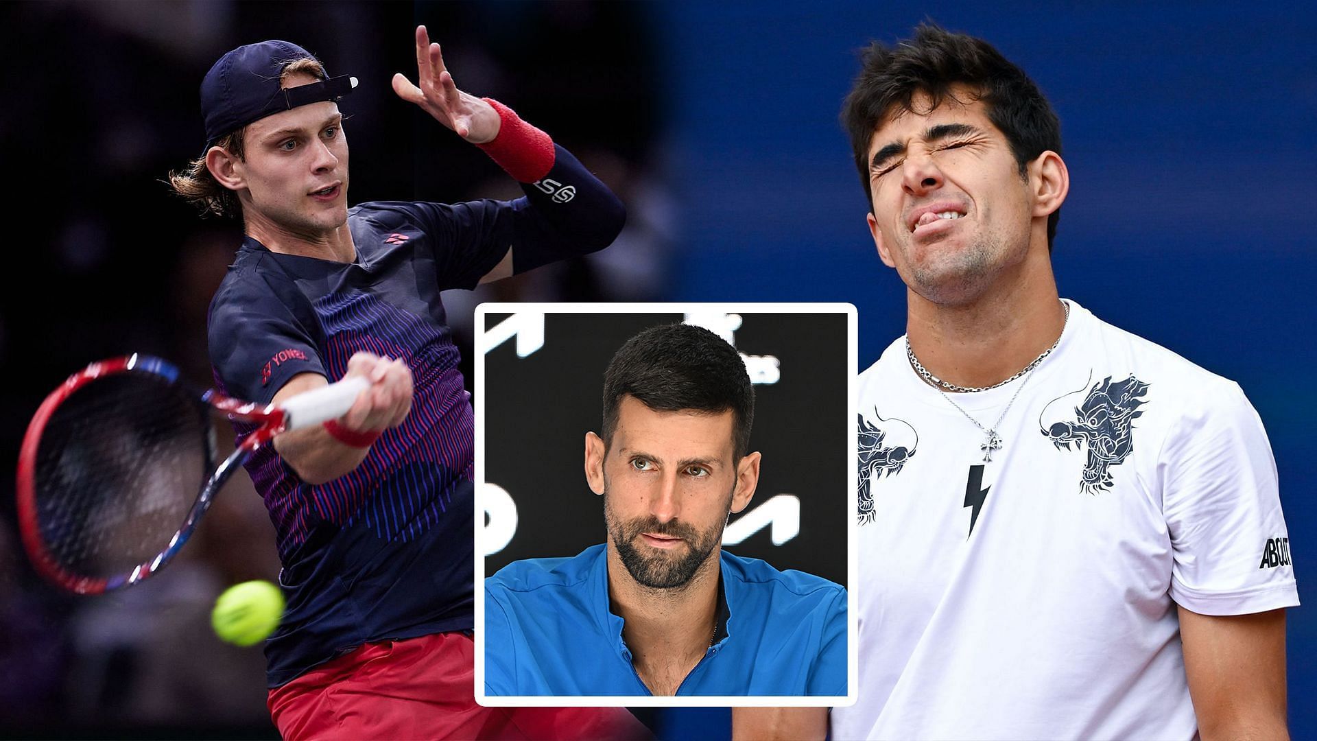 Zizou Bergs (left), Cristian Garin (right), Novak Djokovic (bottom center), Sources: Getty